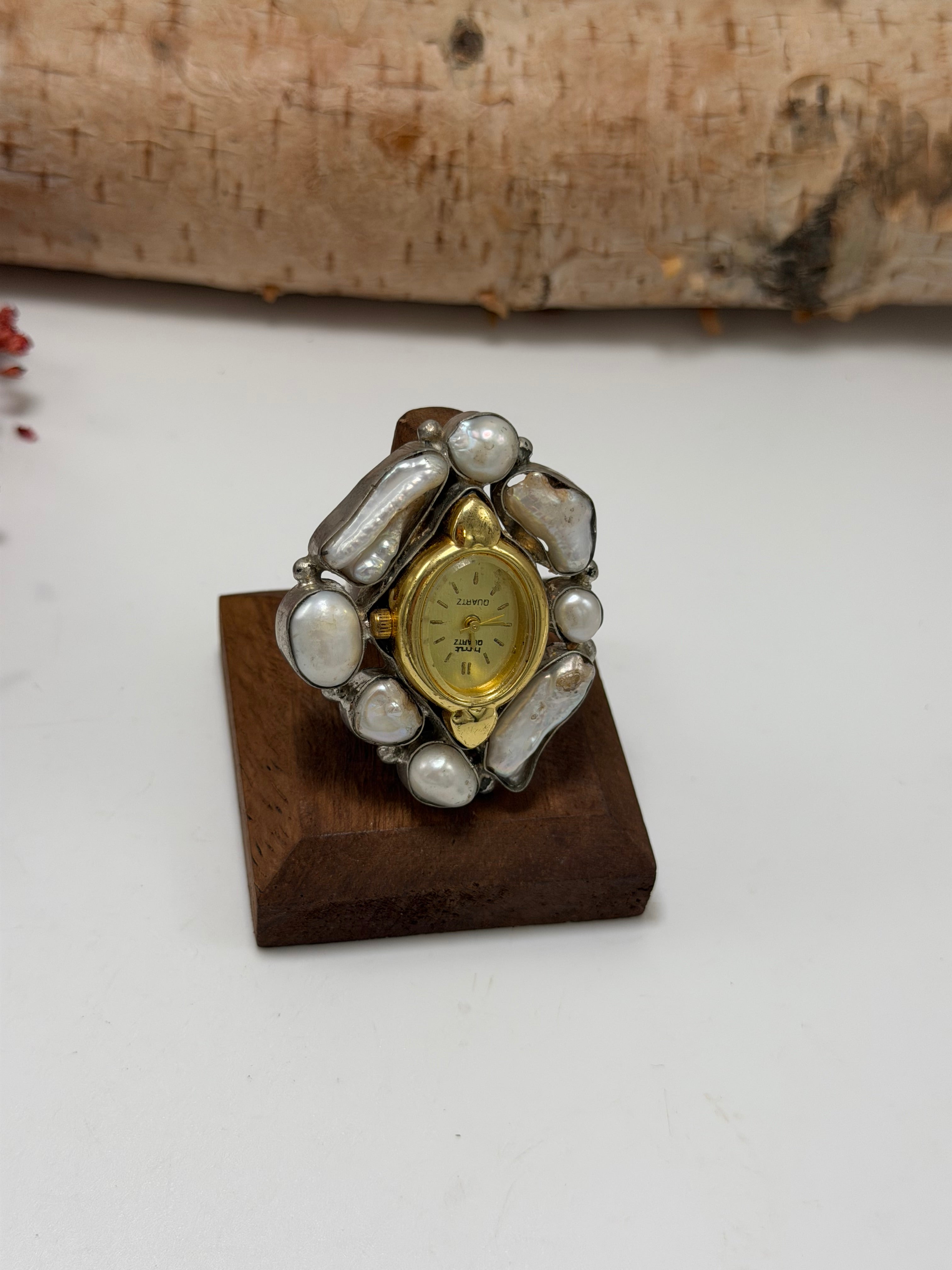 Pearl & Gold Tick Tock Watch Ring 4