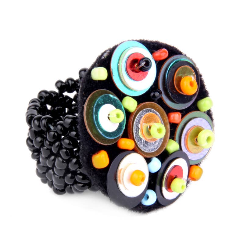 Felt sequin seed bead hand sewn stretch band ring