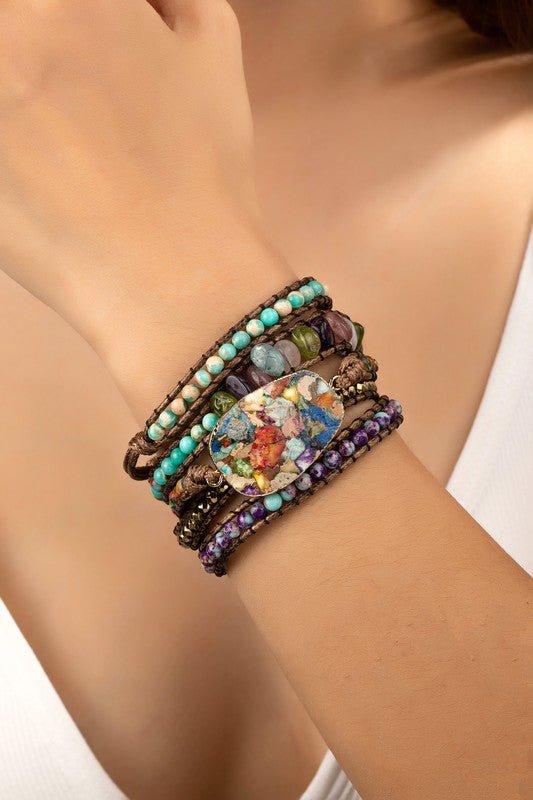 34 inch 5 wraps natural stone boho bracelet - ivyandlavyboutique LA3accessories
