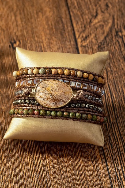 34 inch 5 wraps natural stone boho bracelet - ivyandlavyboutique LA3accessories