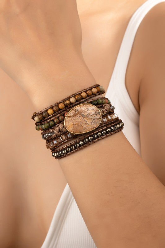 34 inch 5 wraps natural stone boho bracelet - ivyandlavyboutique LA3accessories