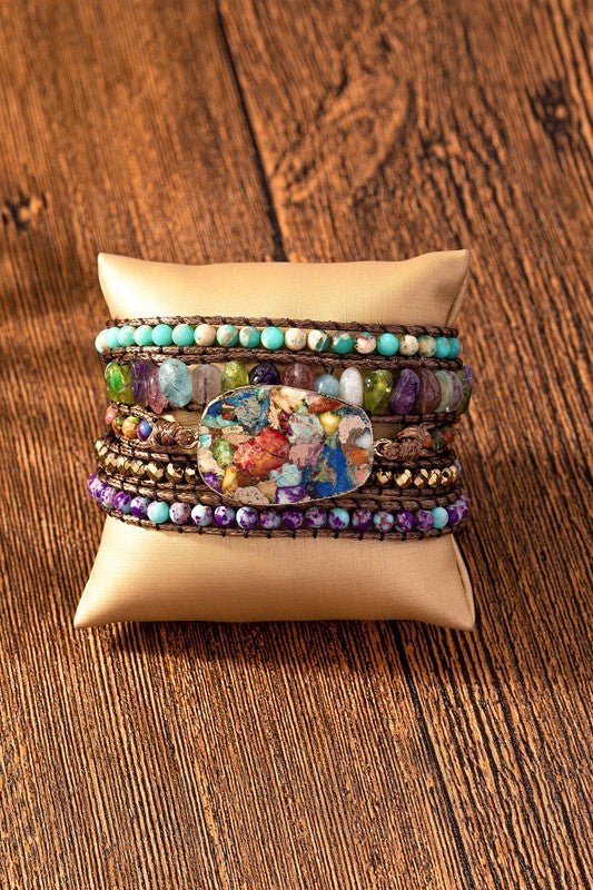 34 inch 5 wraps natural stone boho bracelet - ivyandlavyboutique LA3accessories