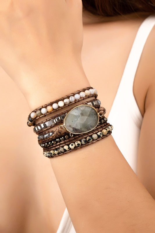 34 inch 5 wraps natural stone boho bracelet - ivyandlavyboutique LA3accessories
