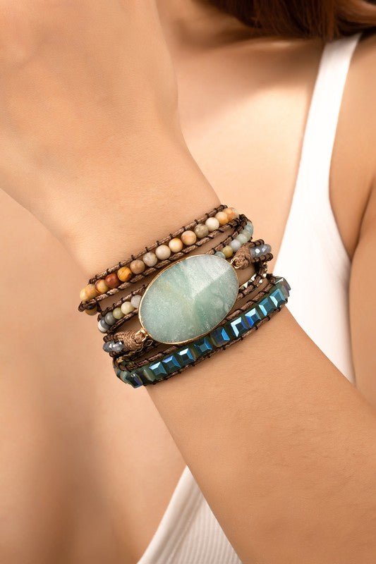 34 inch 5 wraps natural stone boho bracelet - ivyandlavyboutique LA3accessories