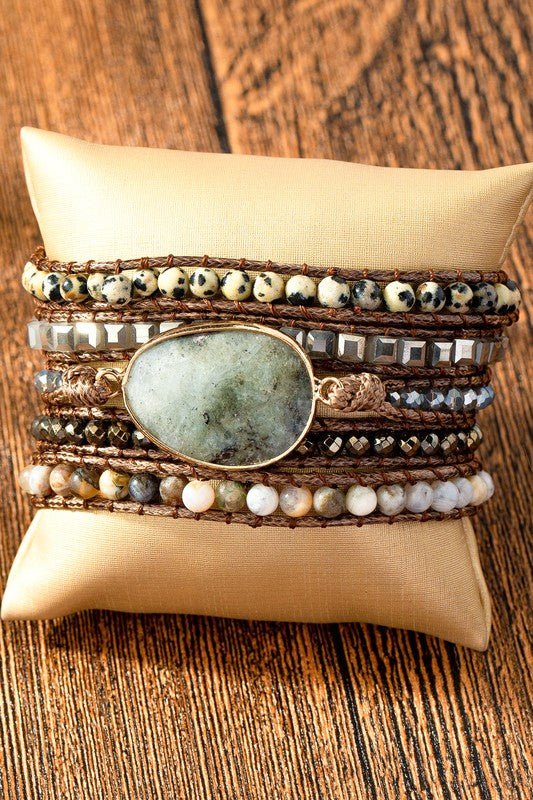34 inch 5 wraps natural stone boho bracelet - ivyandlavyboutique LA3accessories