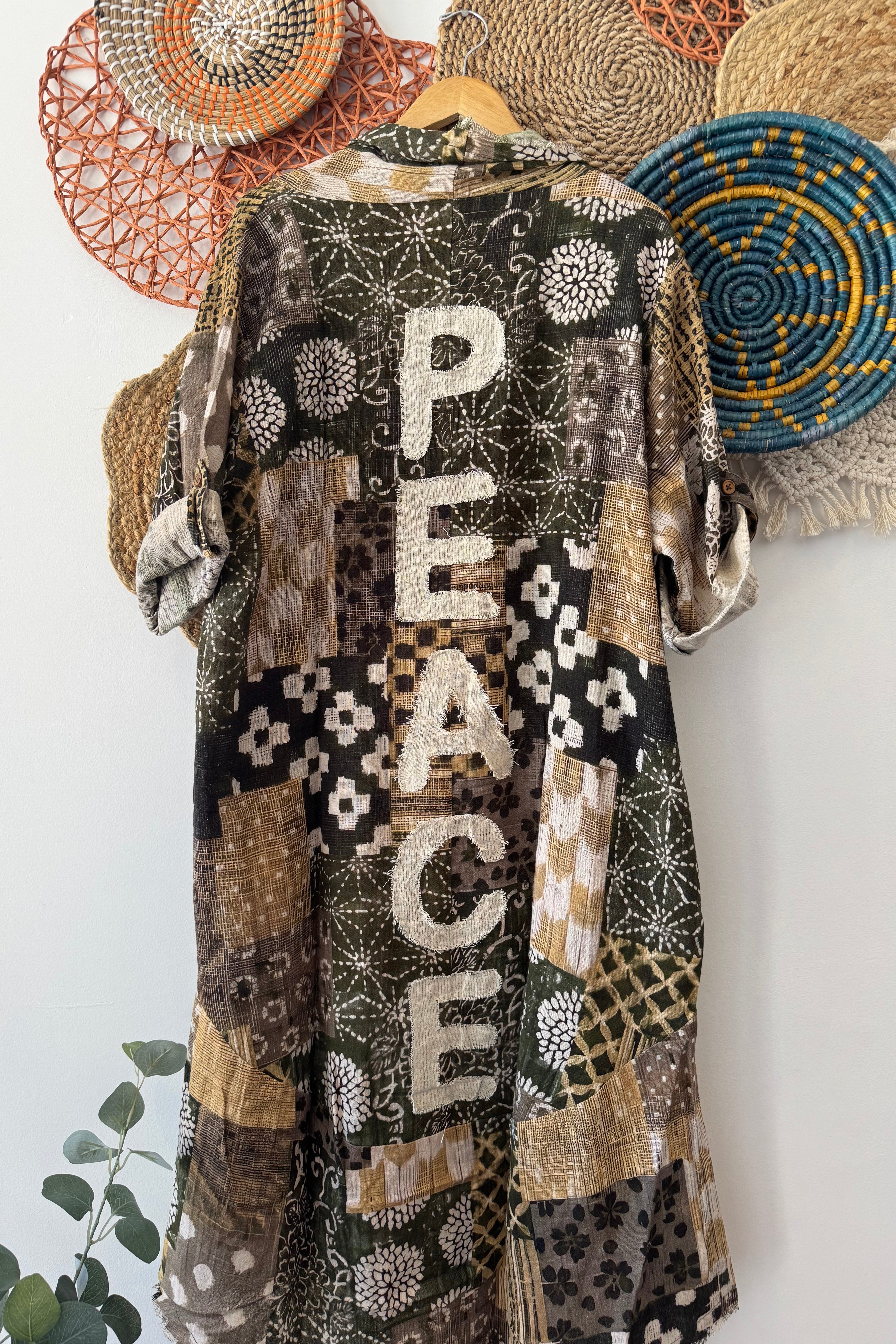 Peace Appliqué Duster Jacket