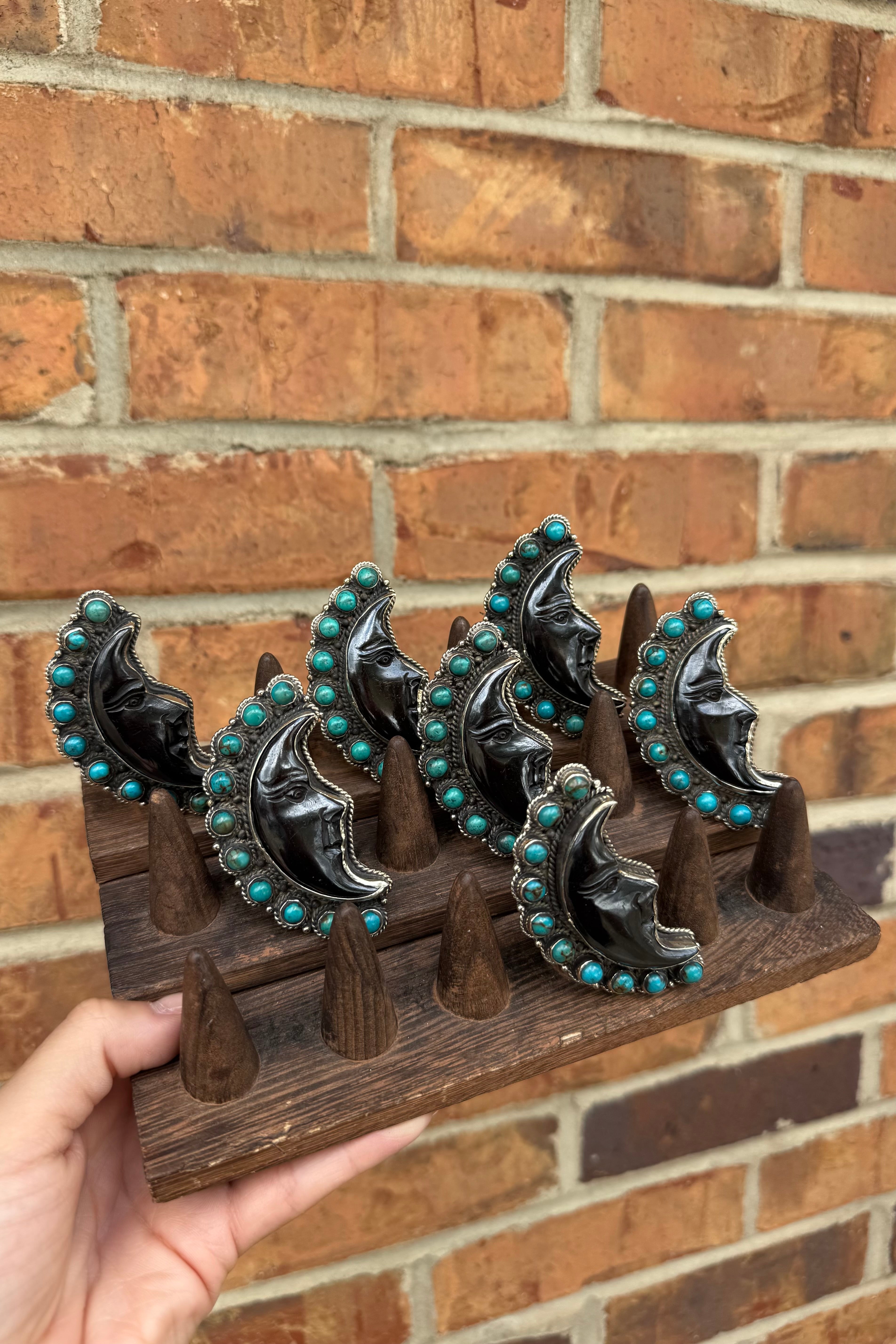 Half Moon Black and Turquoise Ring - Set B