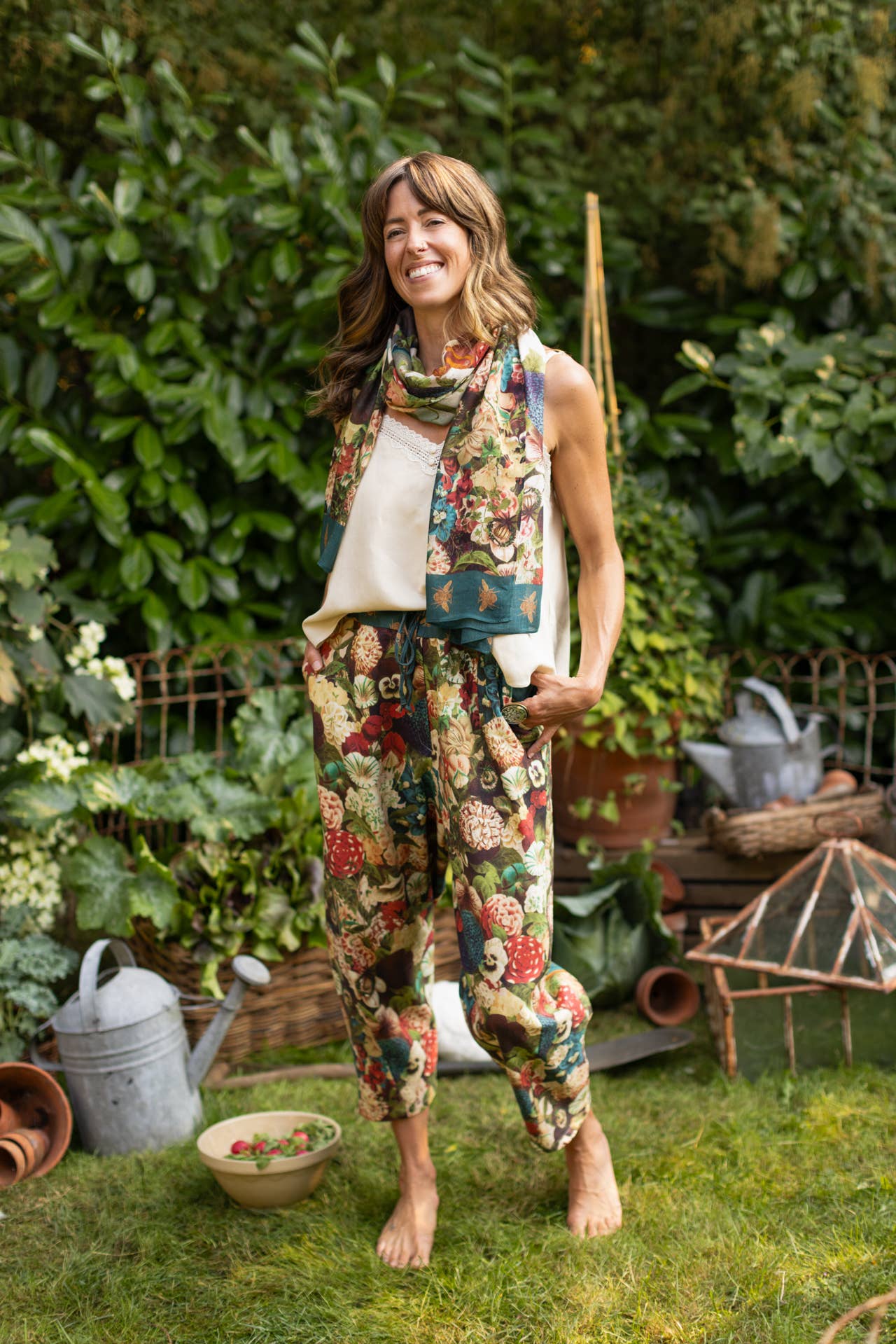 Stay Gold Scarf with Rabbits, Bees and Flowers