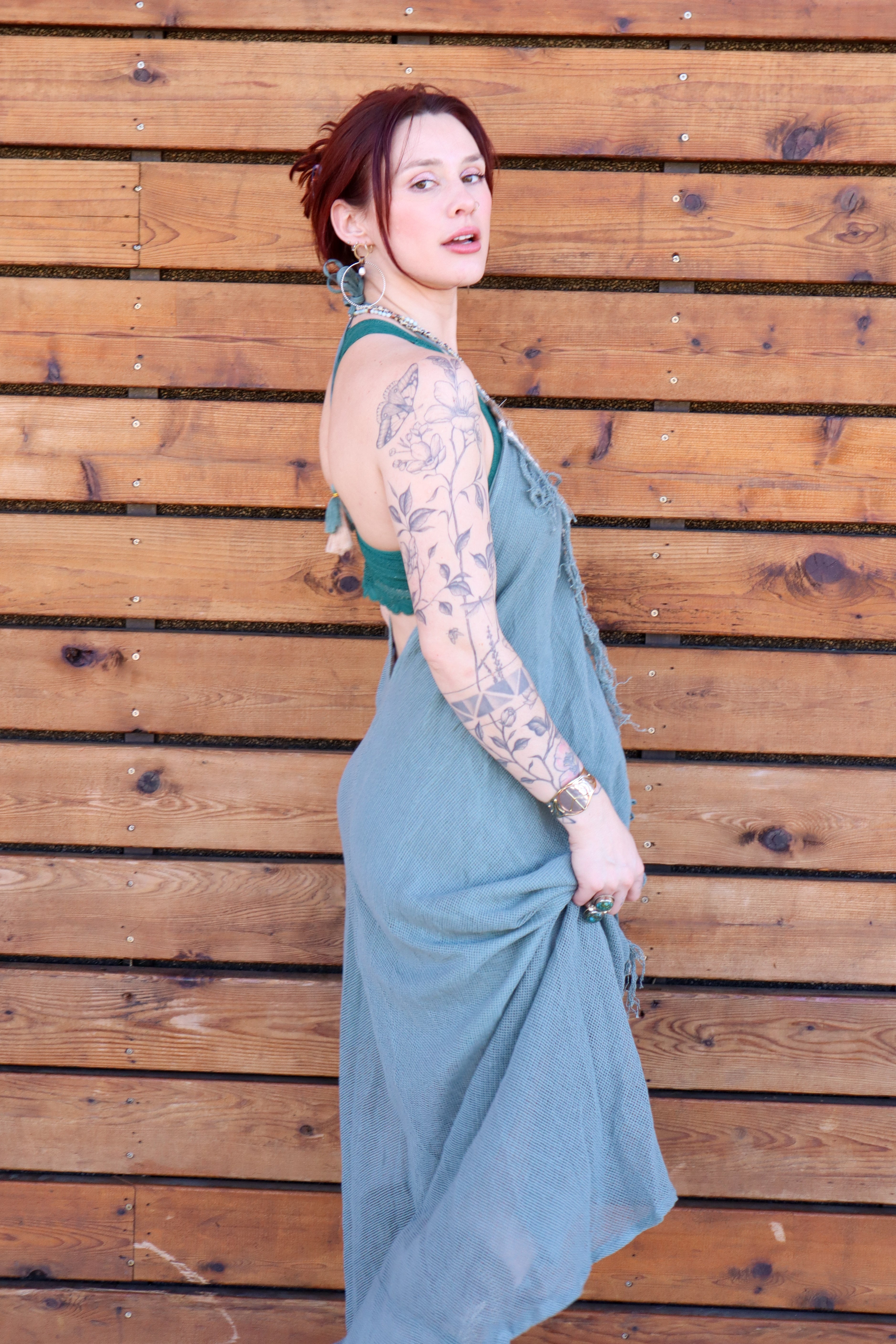 Summer Sunshine Beached Mesh Cotton Tie Neck Maxi w/ Open Back