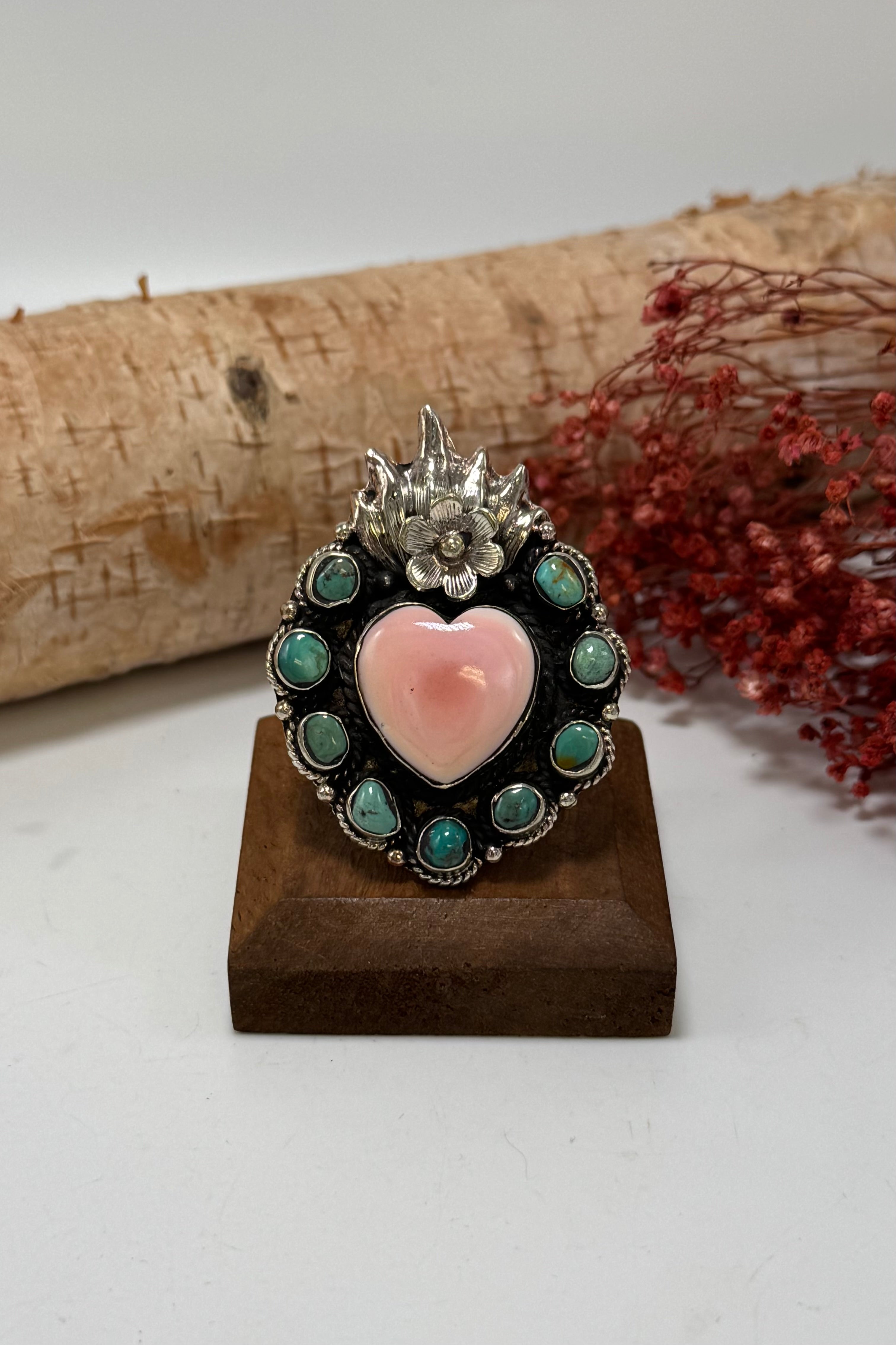 Pink heart and turquoise ring