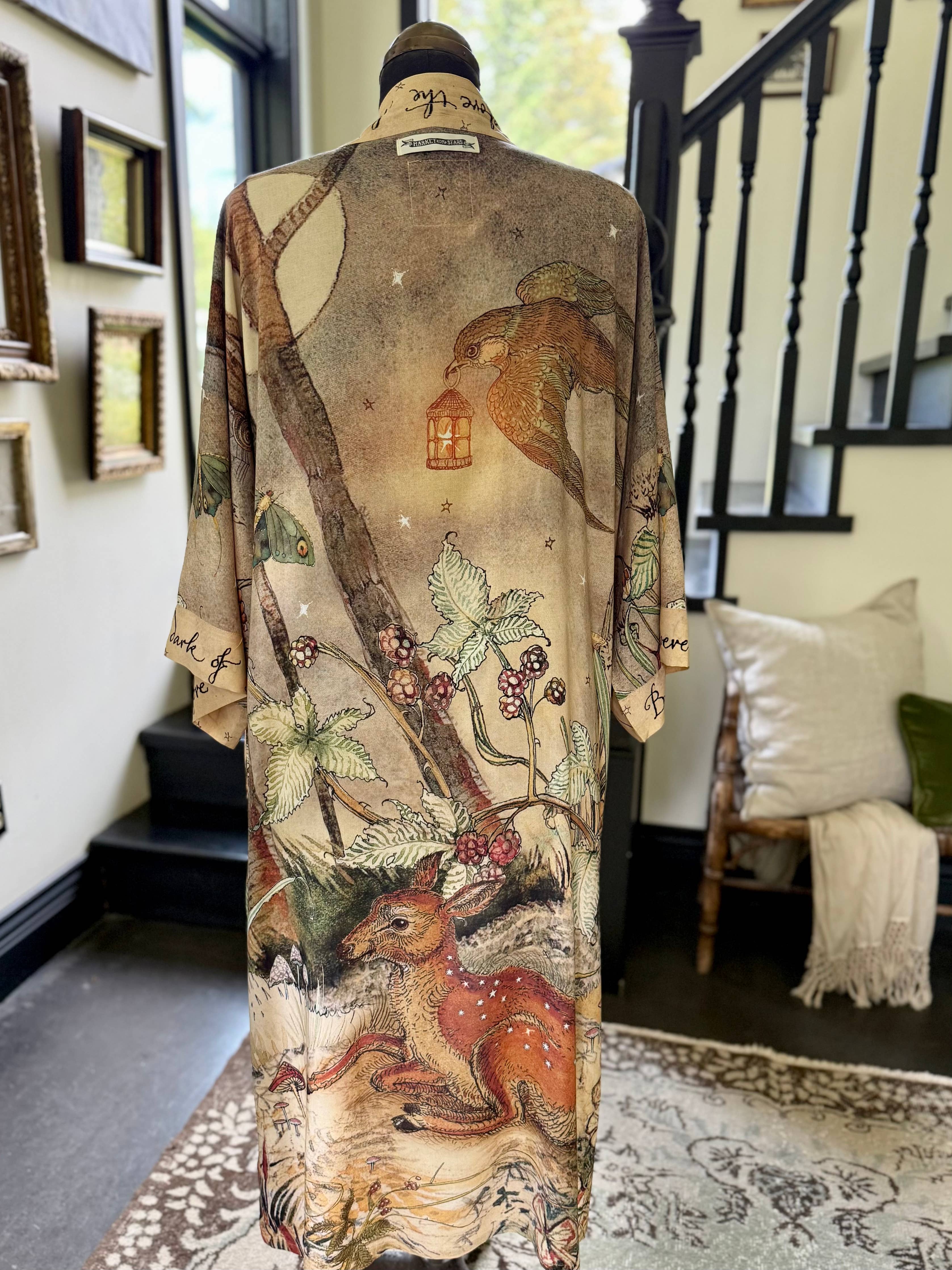 Lovelight Opera Duster Kimono Robe w/woodland deer & swallow