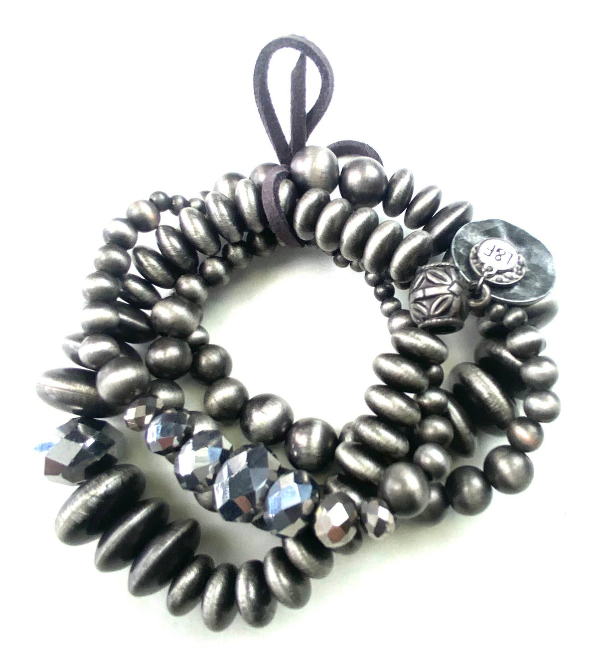 Mixed Faux Navajo Pearls and Glass Coins Beaded Bracelet