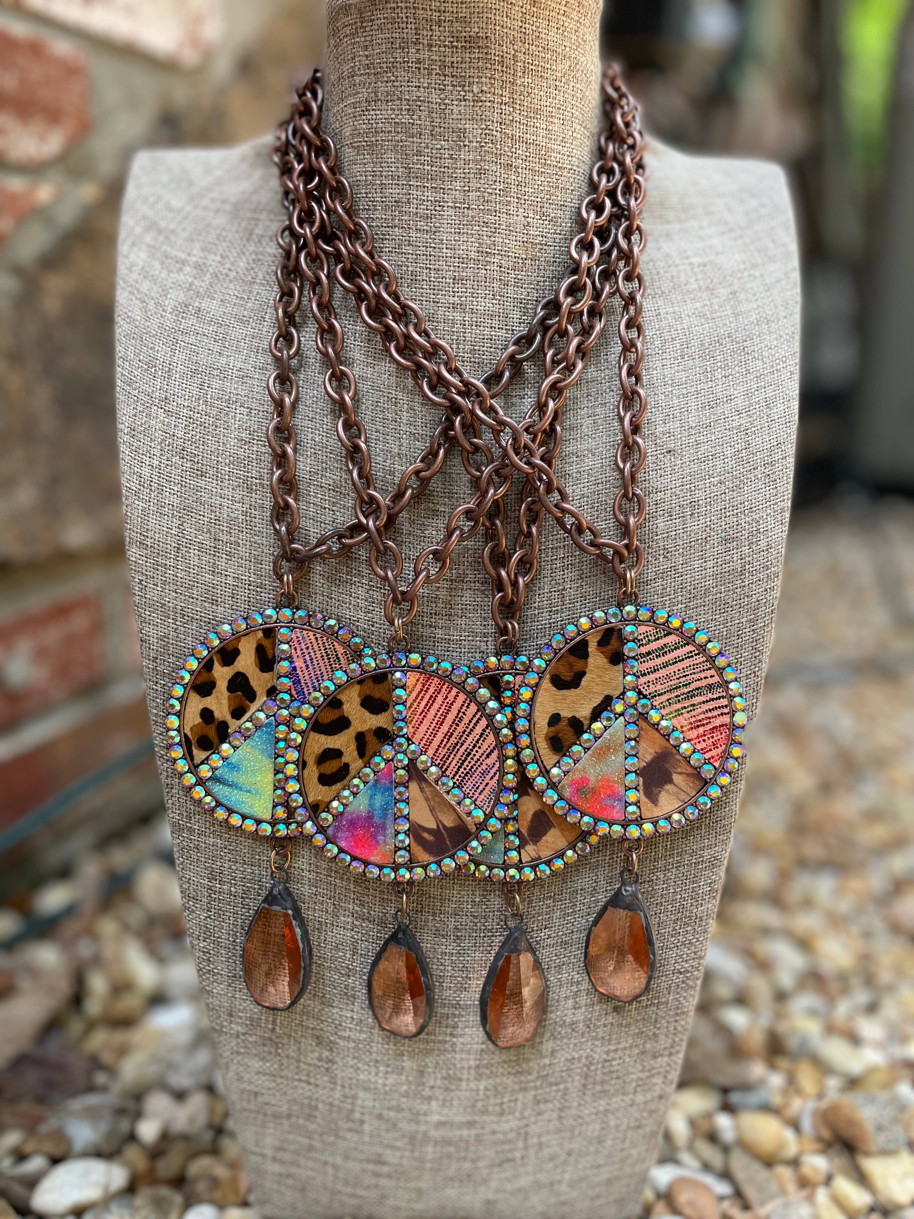 Leather Patches Peace Sign Necklace