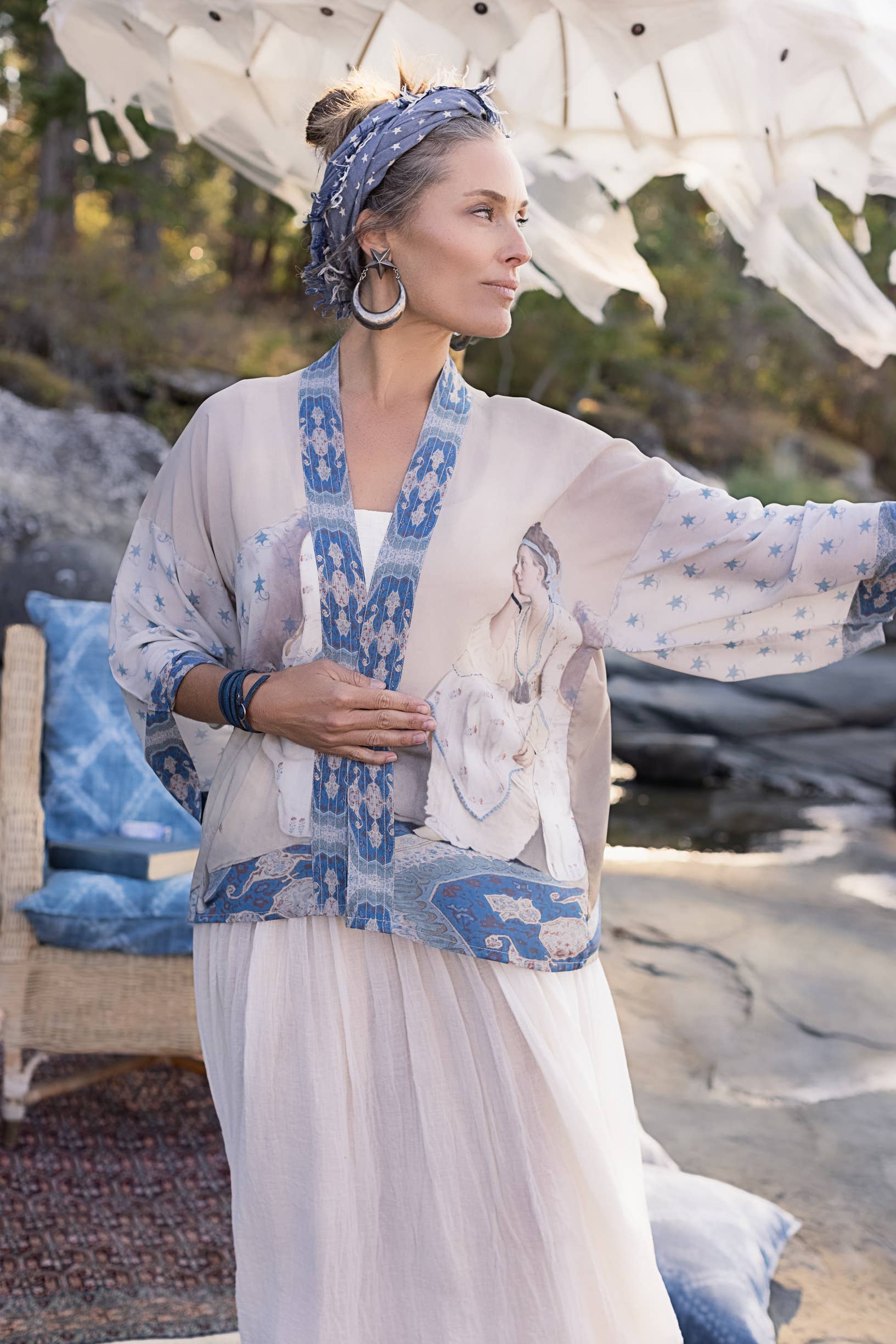 Head In The Clouds Pixie Duster Cropped Kimono w/ Stars
