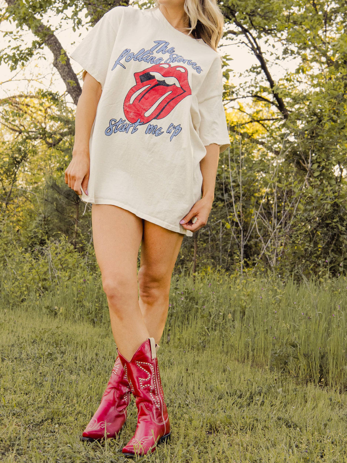 Rolling Stones Start Me Up Off White Thrifted Graphic Tee