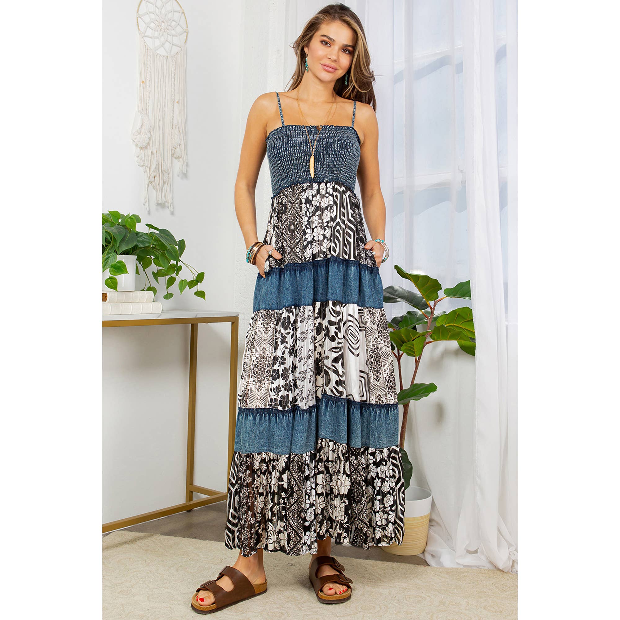 Western Chic With A Smocked & Tiered Patchwork Sundress
