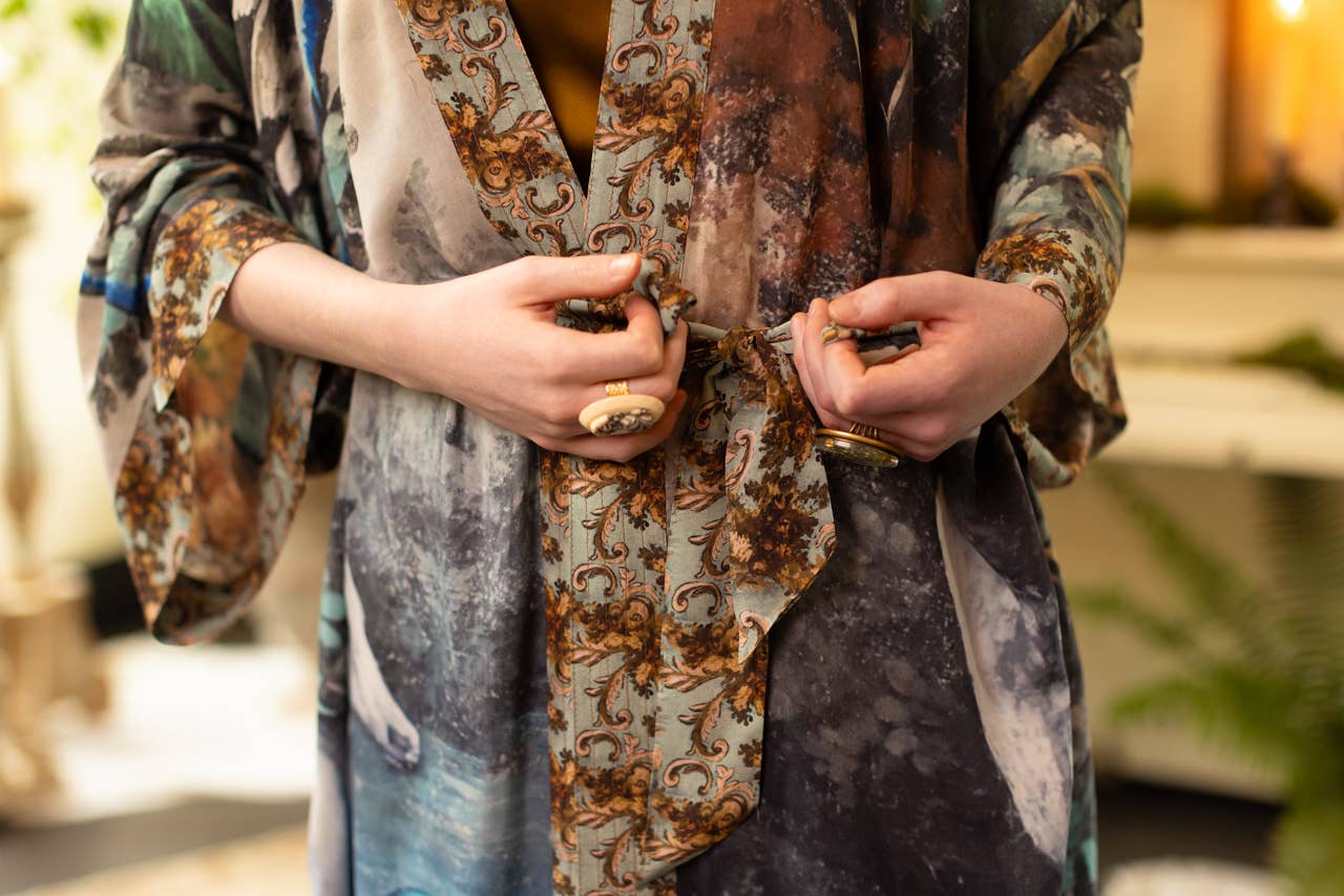 Theatre of Dreams Opera Duster Kimono Robe w/ Deer, Forest