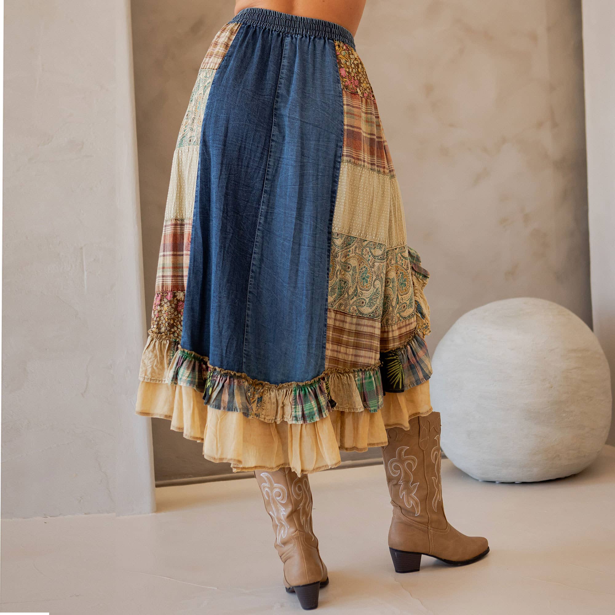 Shelly's Western Boho Chic: Patchwork Midi Skirt