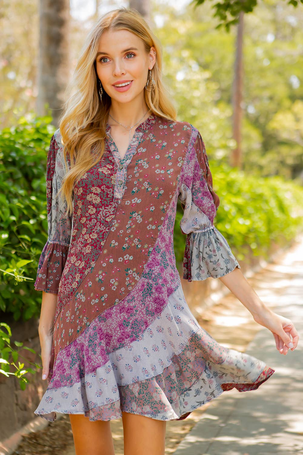 Boho Patchwork Overdyed Babydoll Dress
