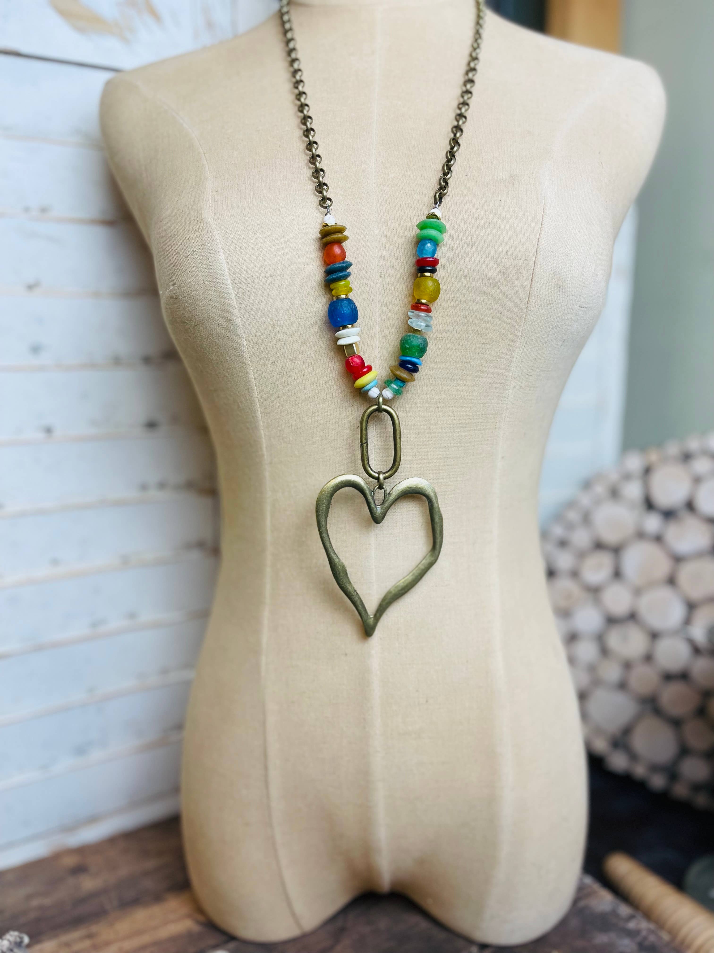 Colorful Sea Glass Heart - Necklace