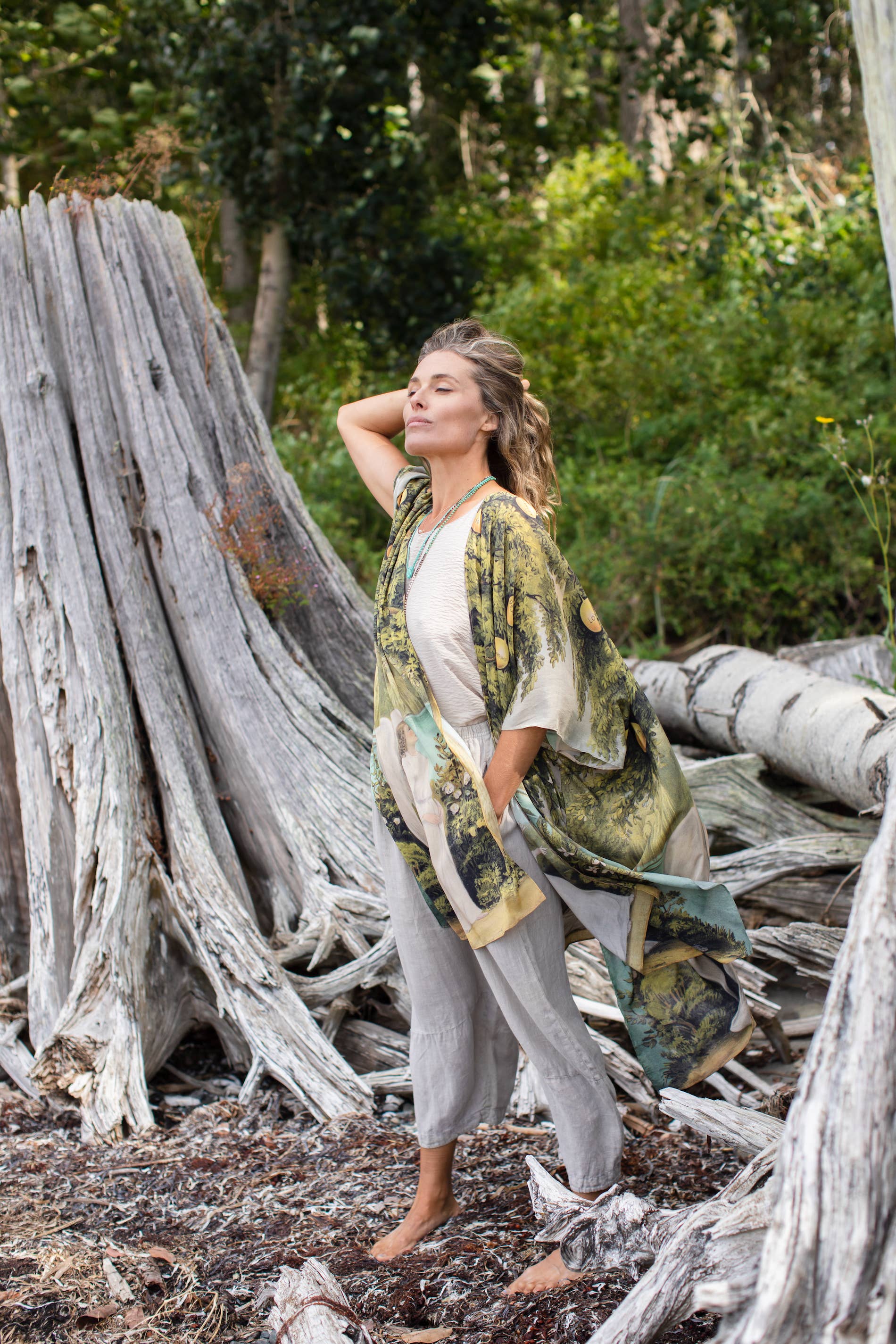 Tree of Life Bohemian Goddess Starduster Kimono w/ Dove
