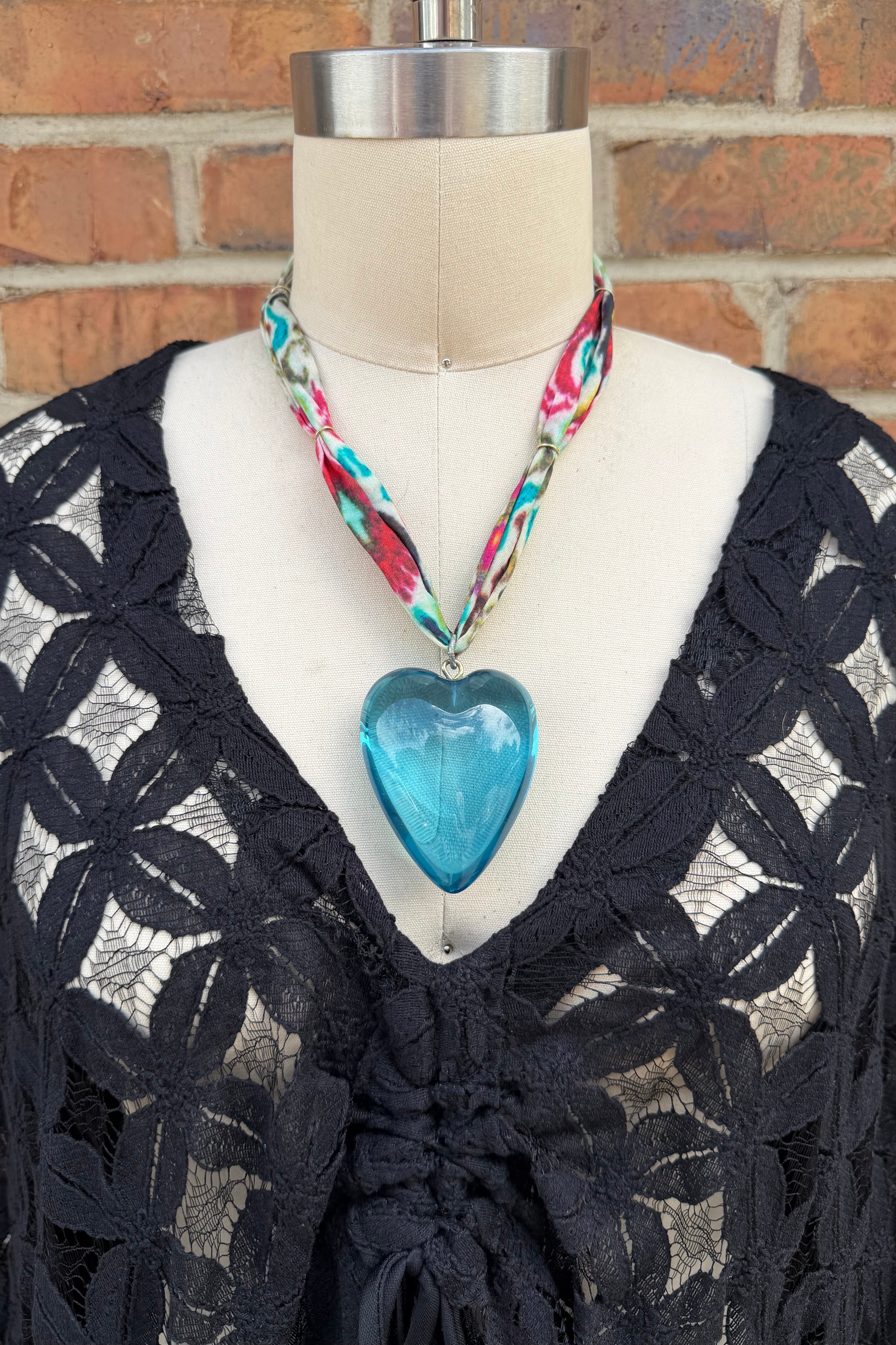 Heart Of Glass in Blue Fabric Necklace