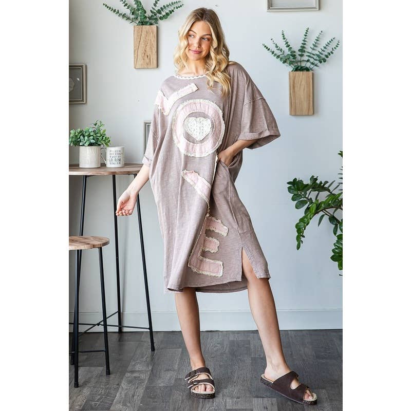 Your Love Embroidered T-Shirt Dress in Pinks