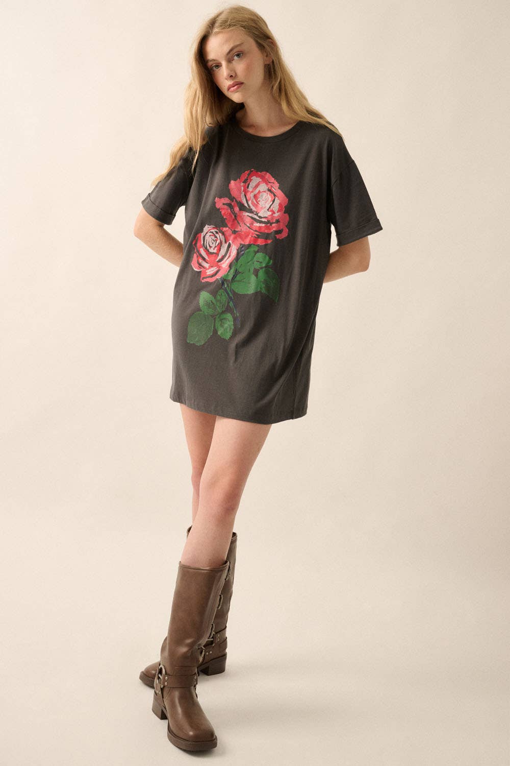 Sale - Roses Vintage-Wash Oversize Graphic Tee