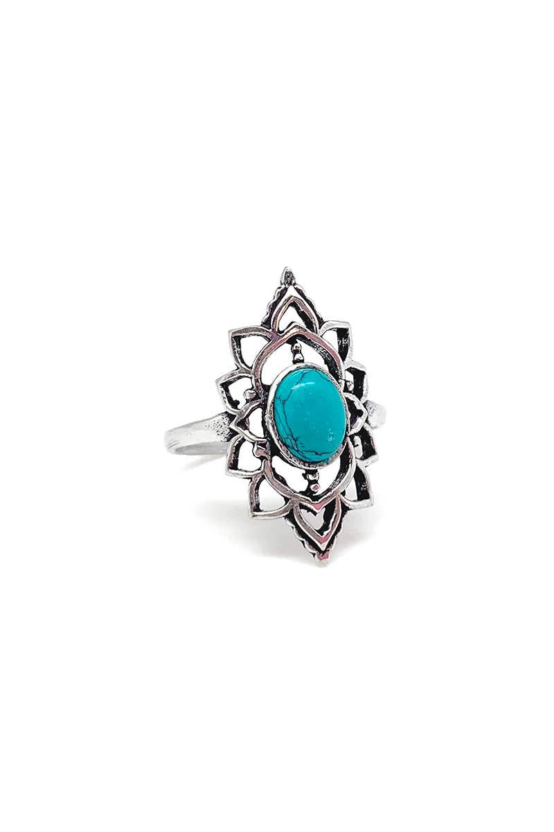 Silver Oval with Turquoise Ring - Tanvi Collection Ring