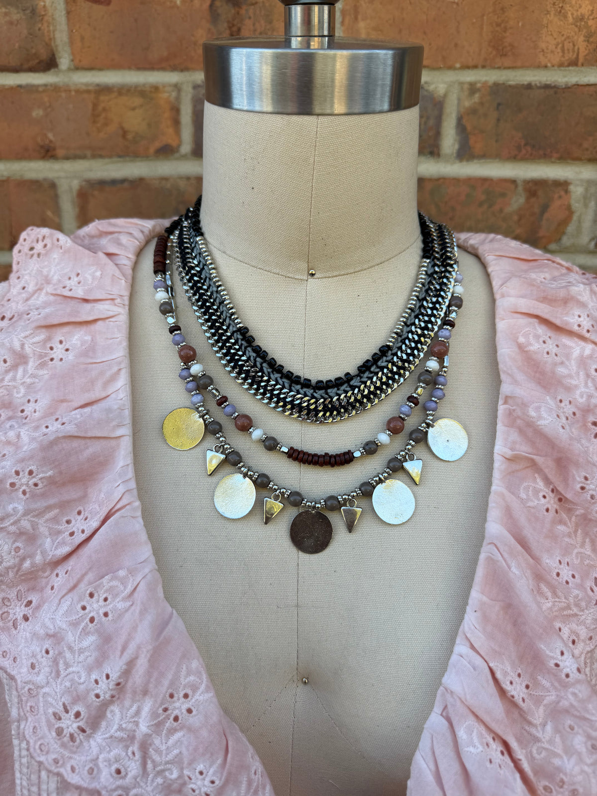 Multi Strand Arrow and Circle Necklace