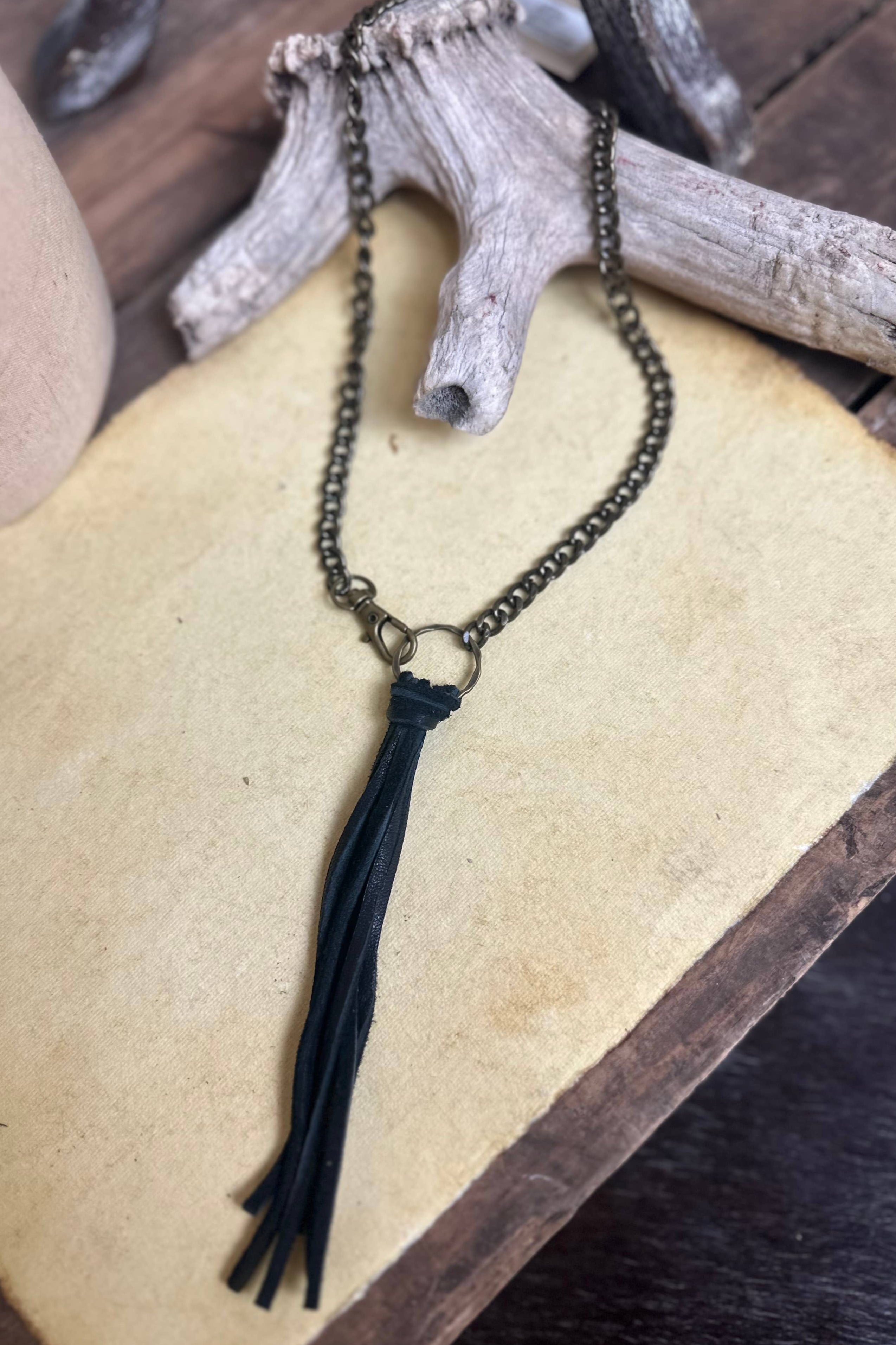 Black Tassel Buckskin Necklace