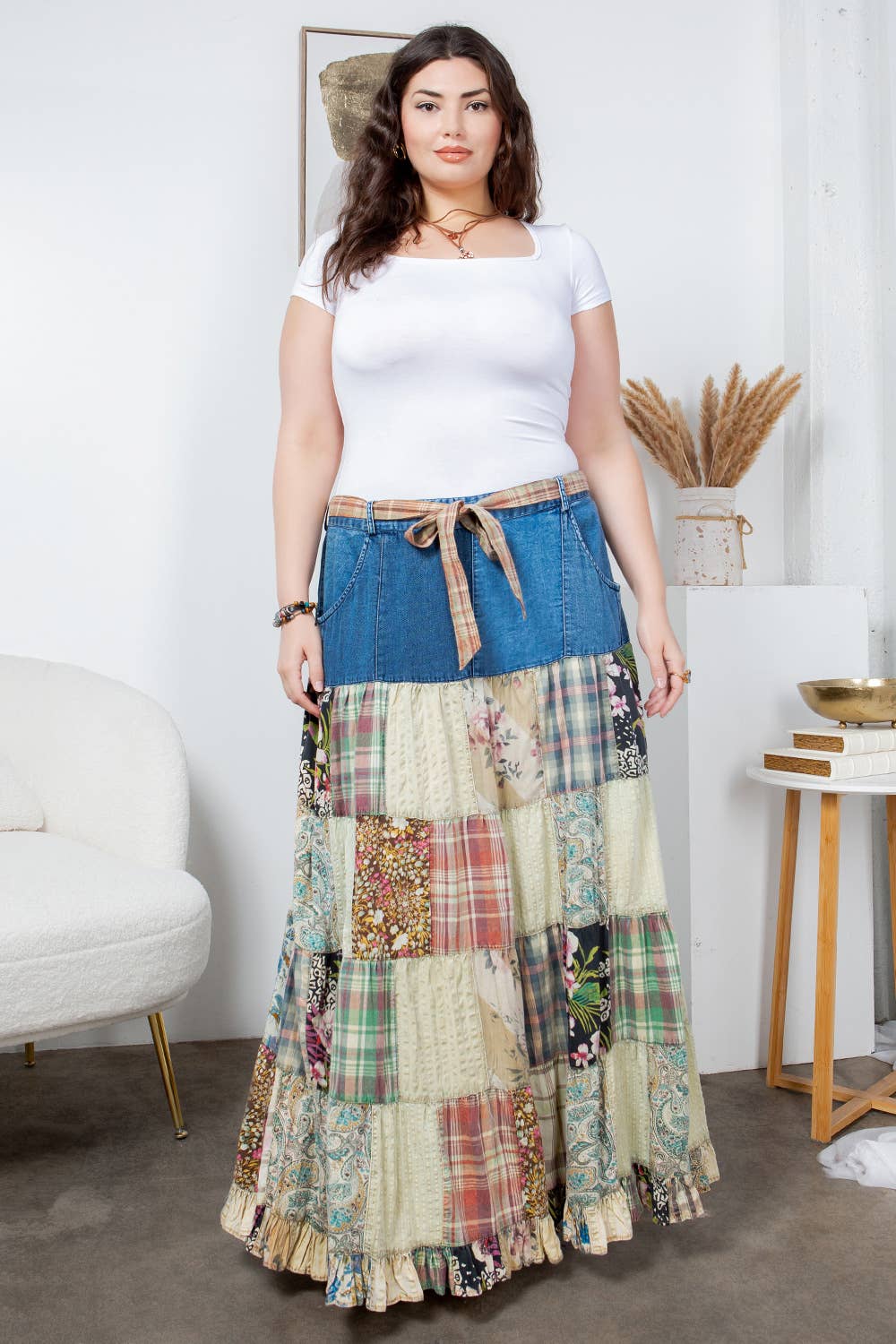 Betsys Western Boho Chic: Patchwork Belted Skirt