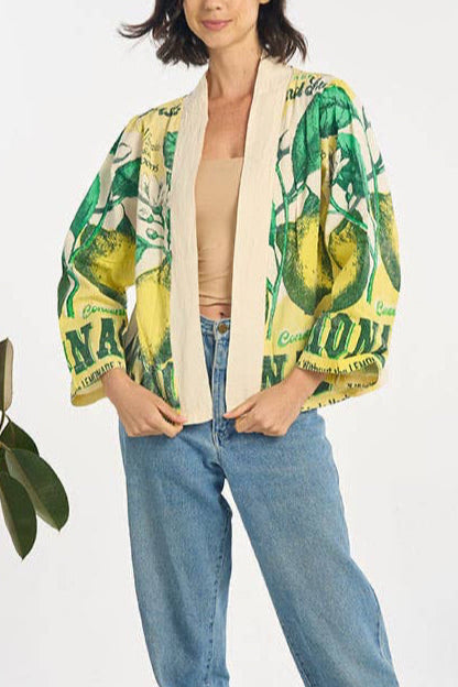 Sour Lemon Printed Cropped Cardigan Summer Jacket