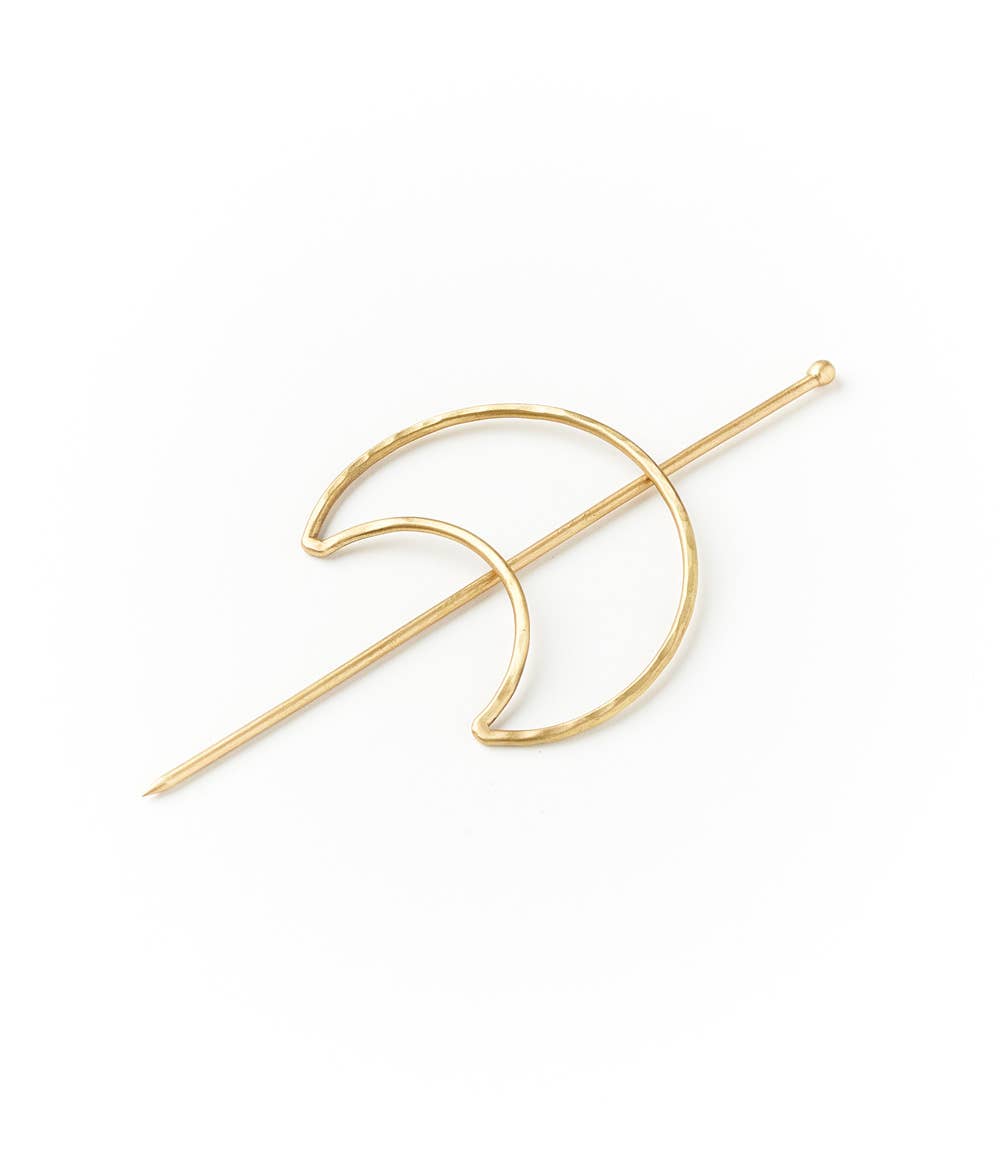 Indukala Crescent Moon Hair Slide with Stick - Gold