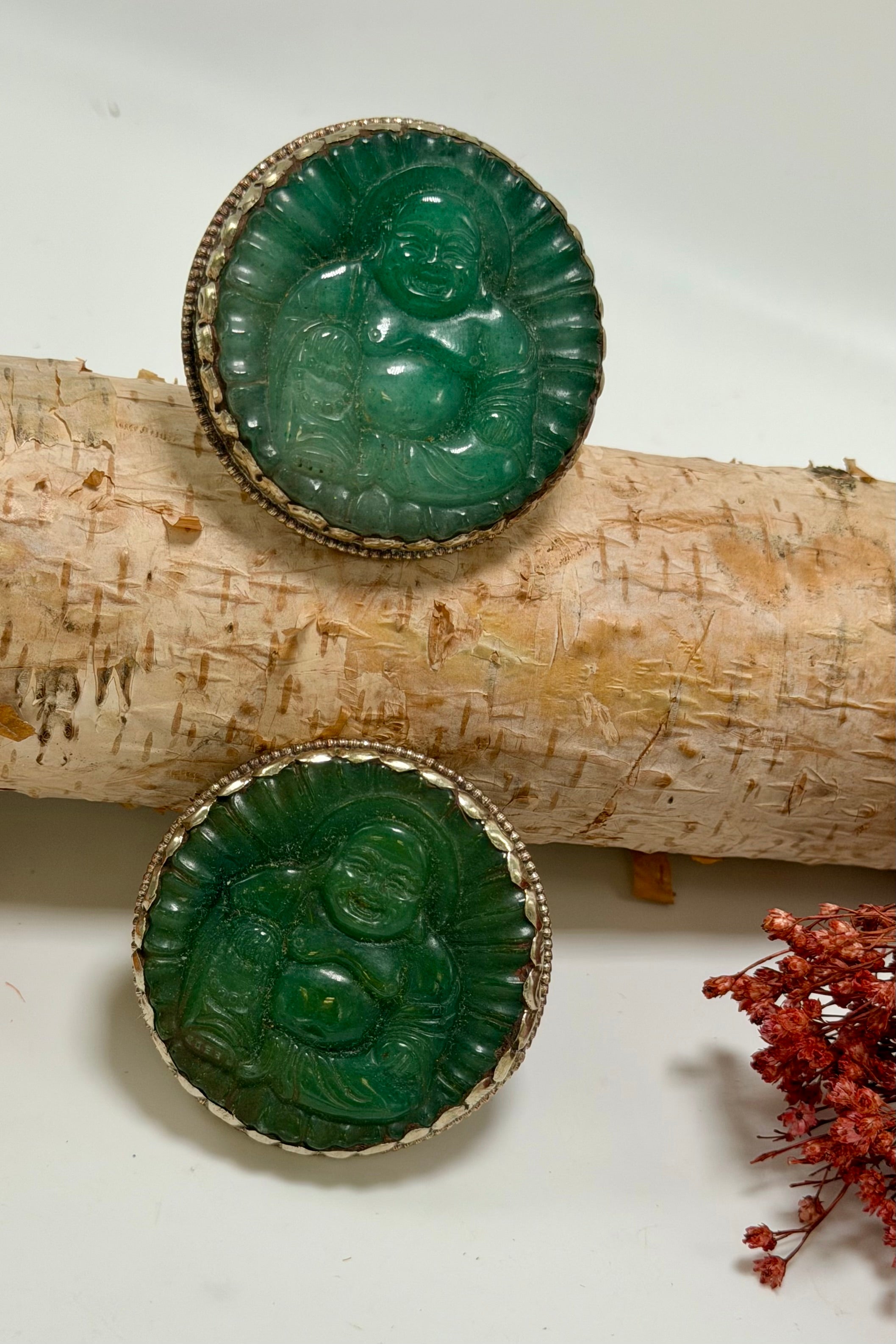 Dark Jade Circle Laughing Buddha Ring