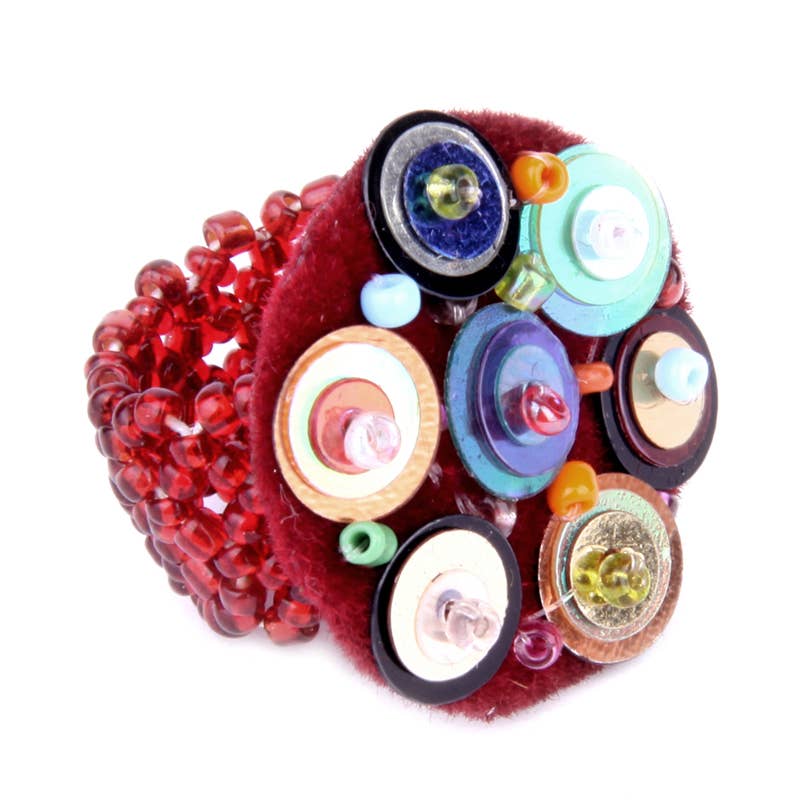 Felt sequin seed bead hand sewn stretch band ring