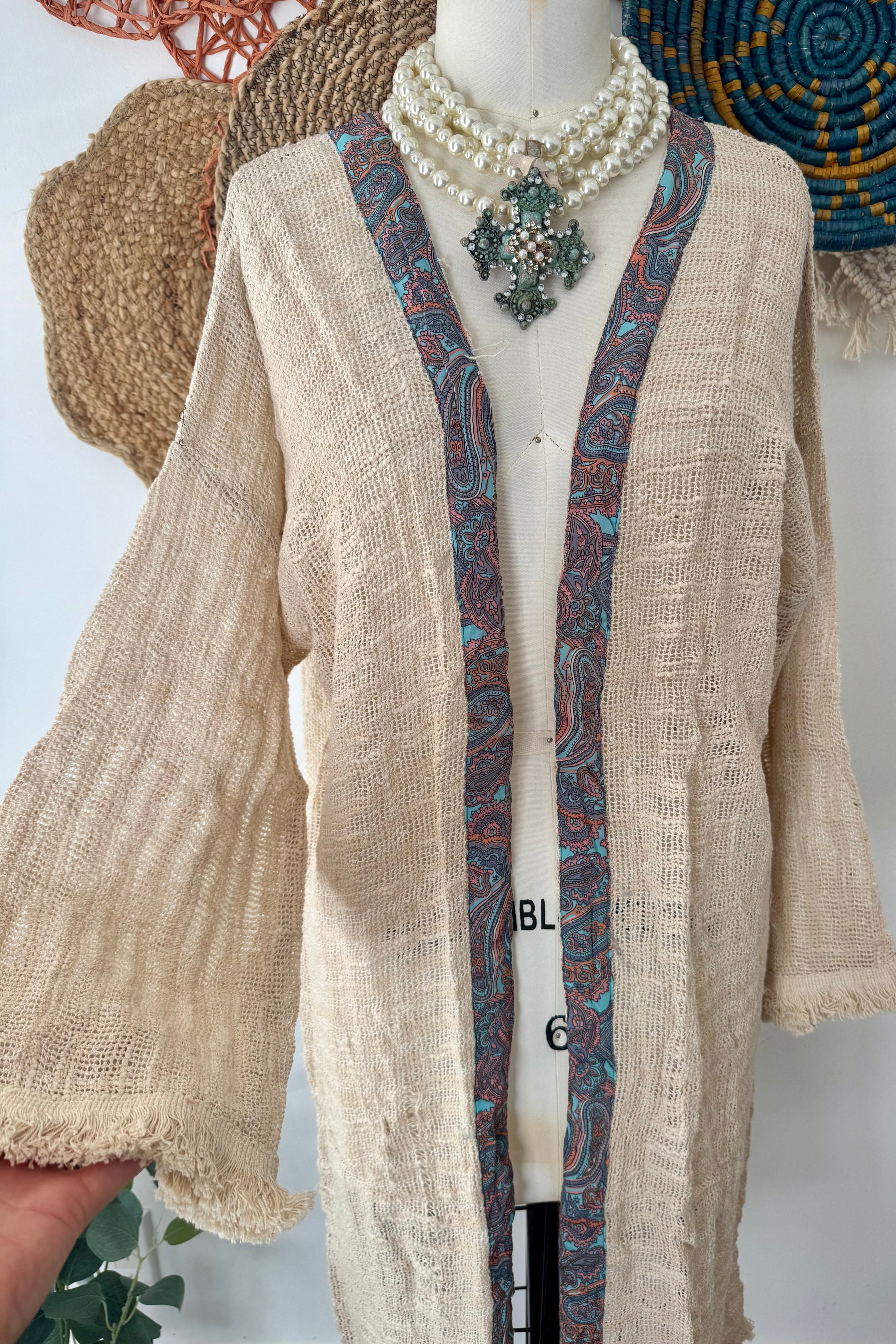 Summer Breeze Woven Kimono Cardigan in Ivory