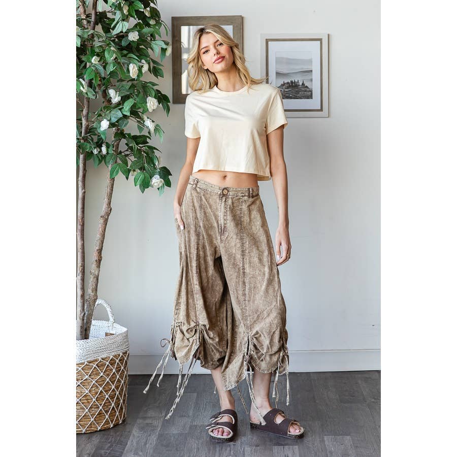 On the Run Cinched Capri Pants in Brown
