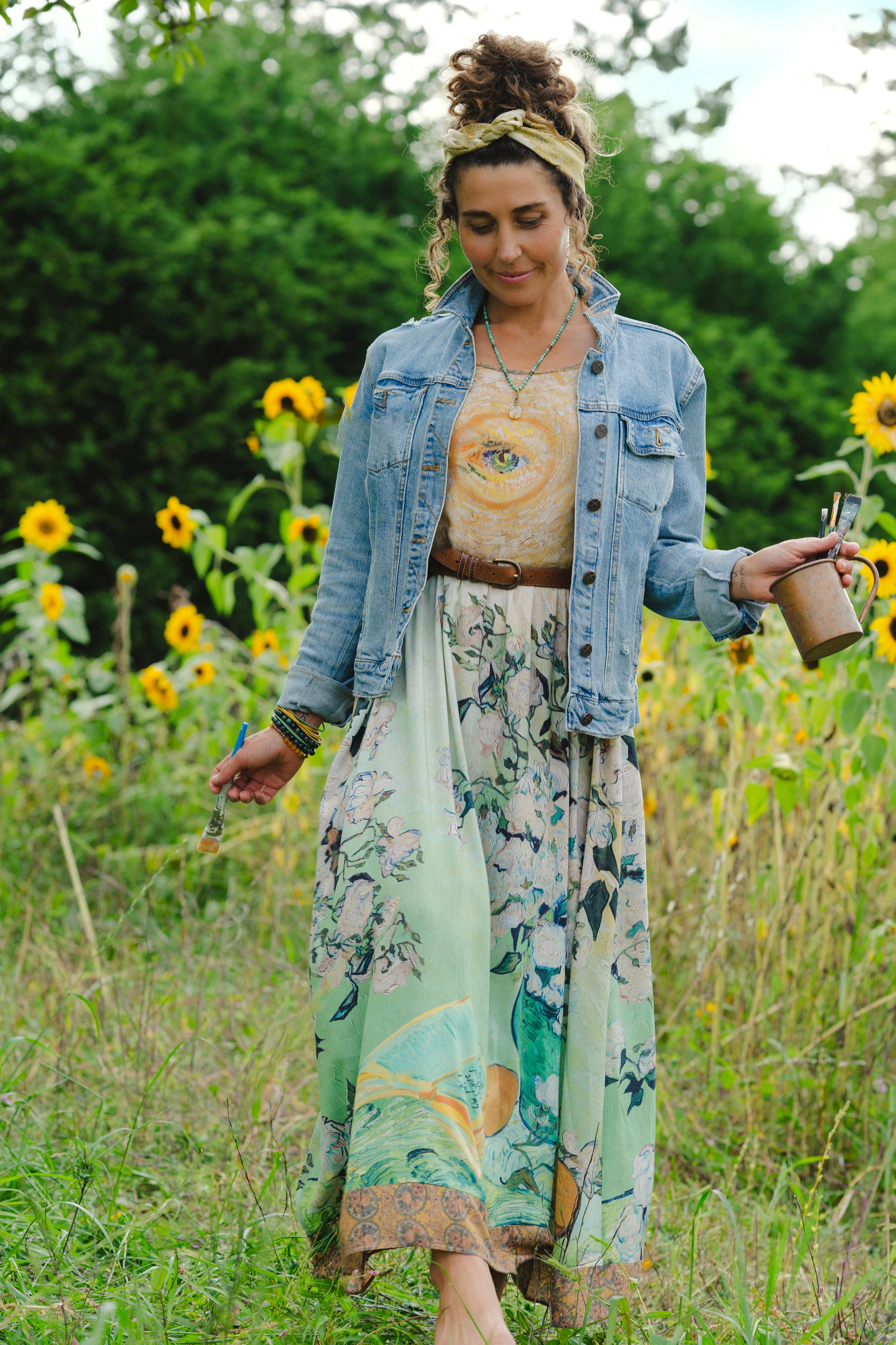 I Paint My Dream Van Gogh Bohéme Long Maxi Slip Dress