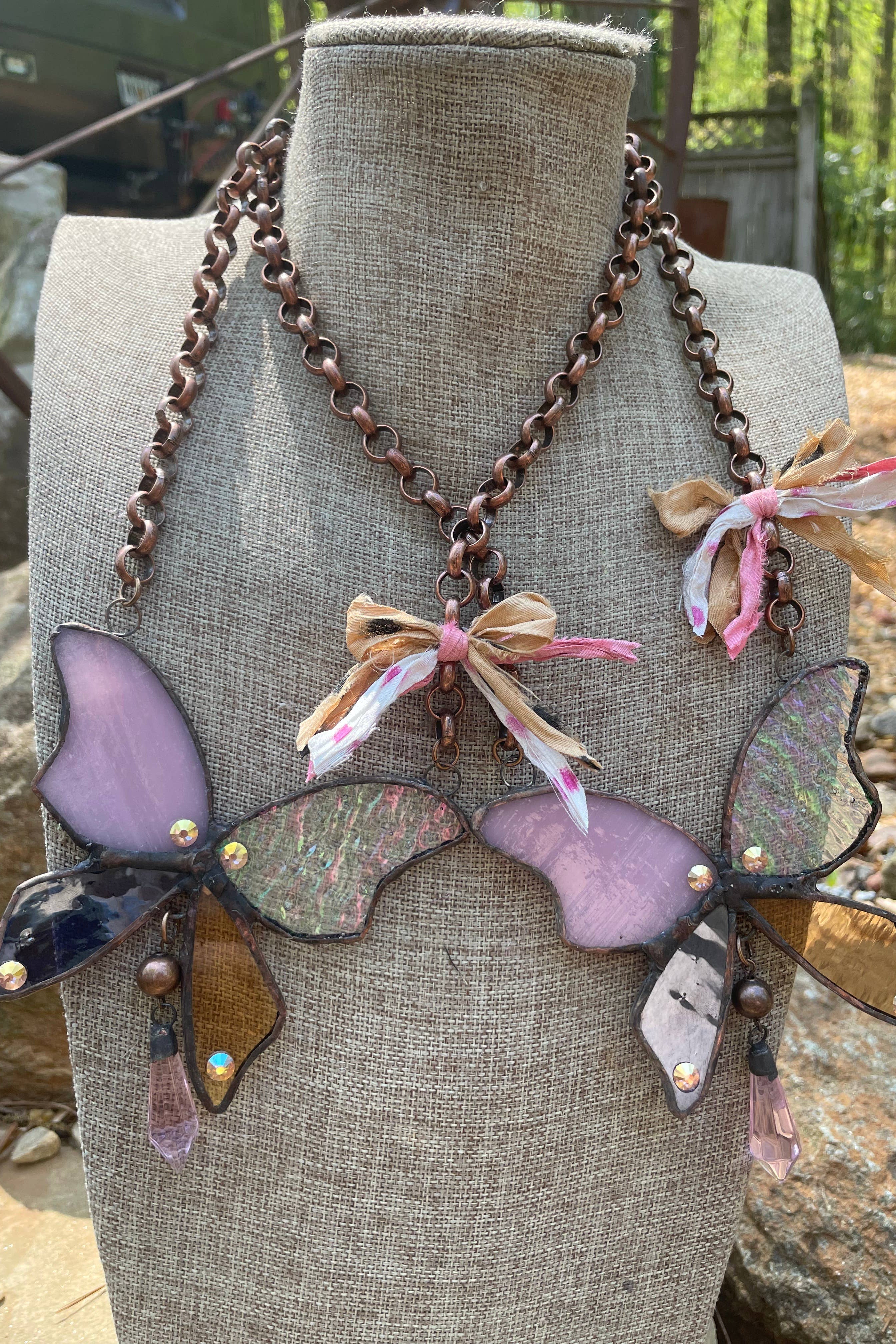 Butterfly Stained Glass Soldered Necklace
