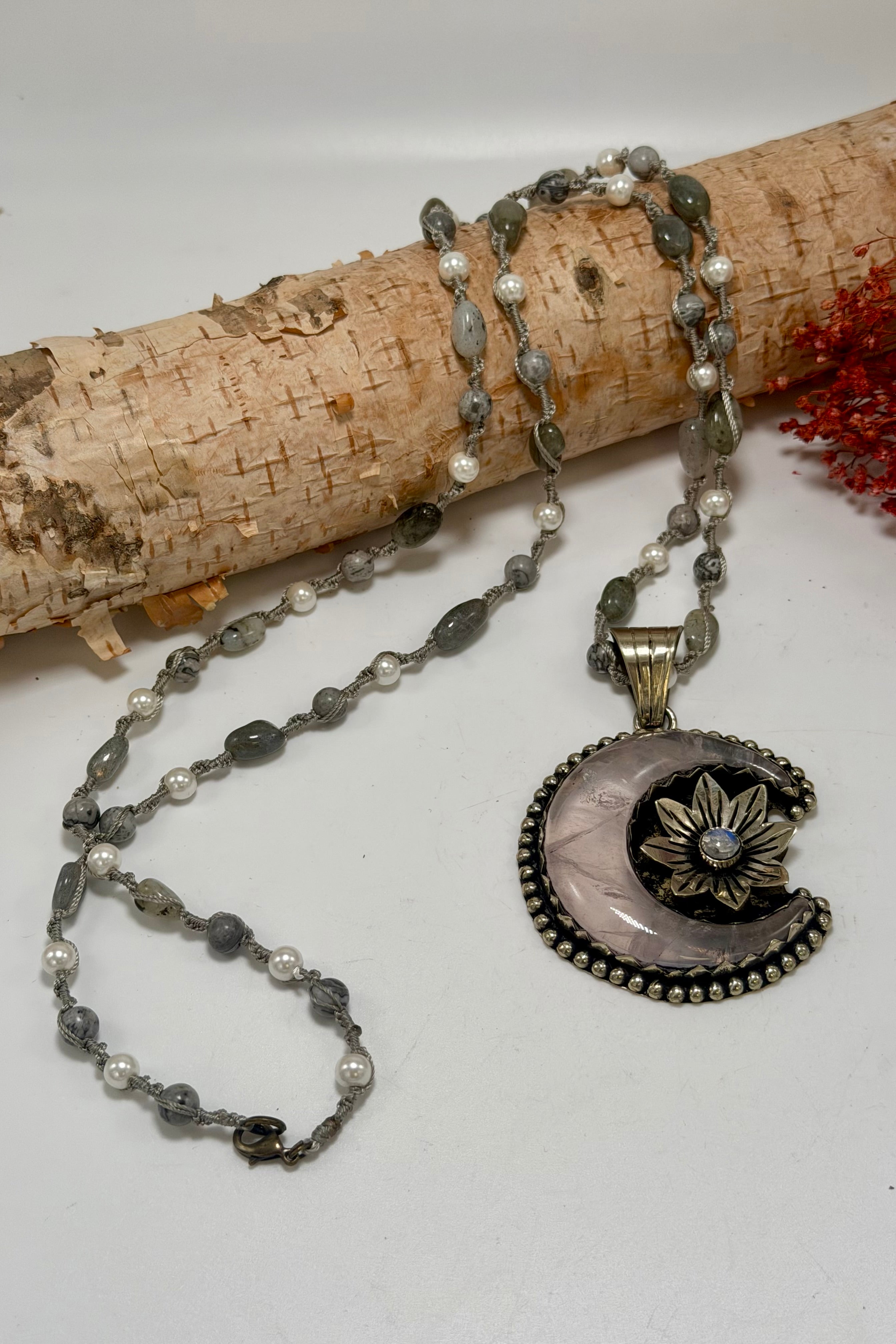 Pink Crescent Quartz Necklace