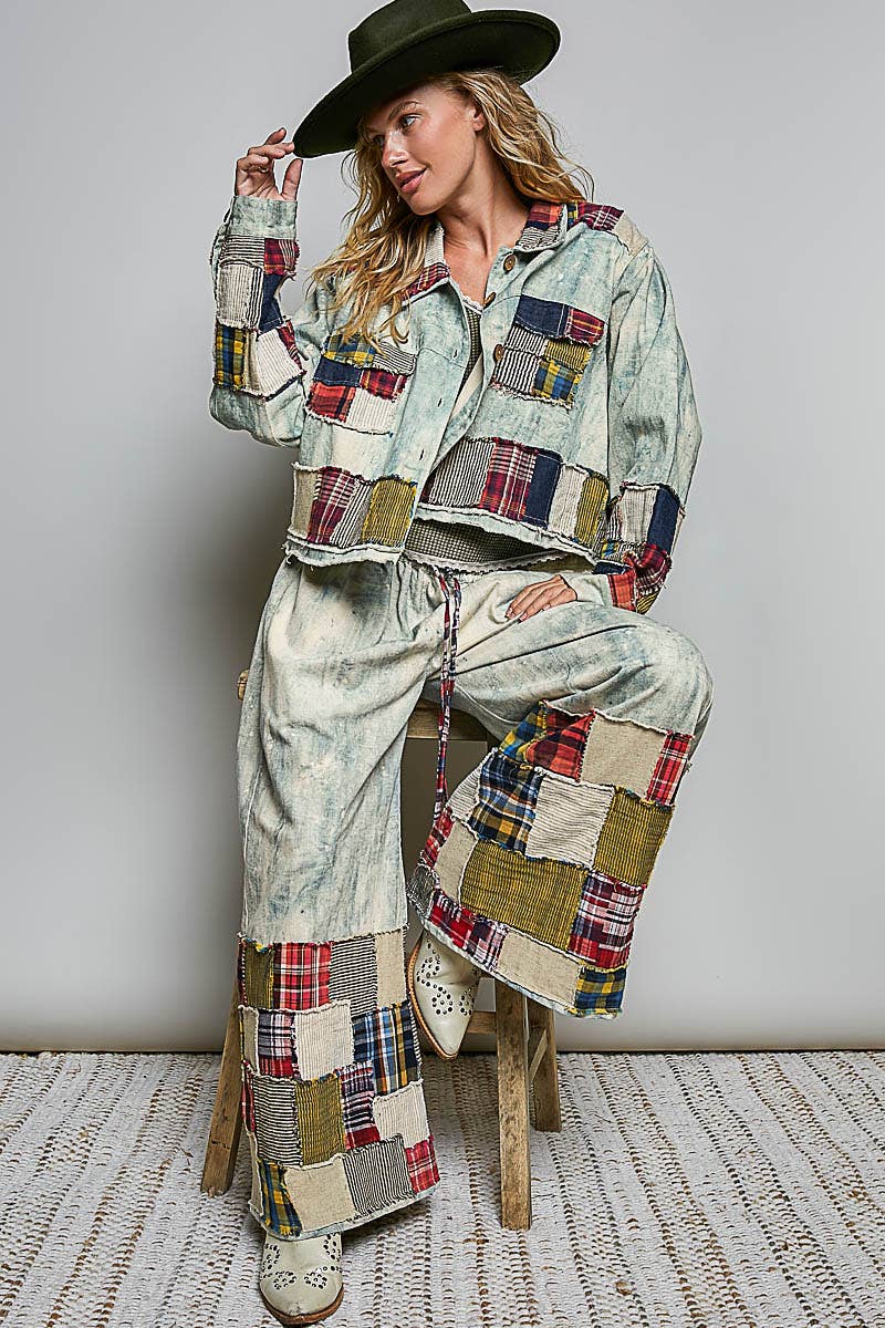 Not your Boyfriend’s Long Sleeve Contrast Patchwork Vintage Denim Shirt Jacket