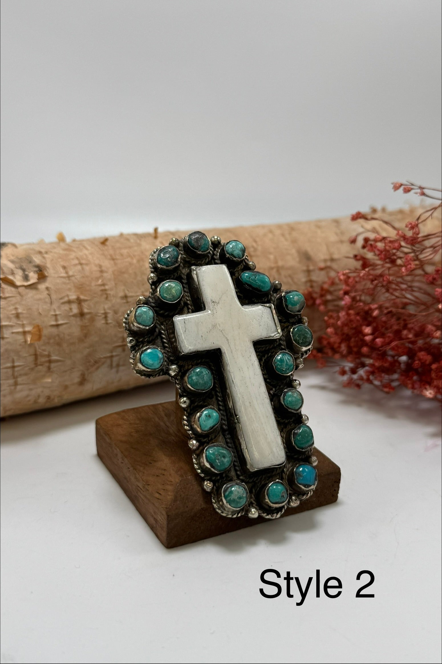 Turquoise & Bone Cross Ring