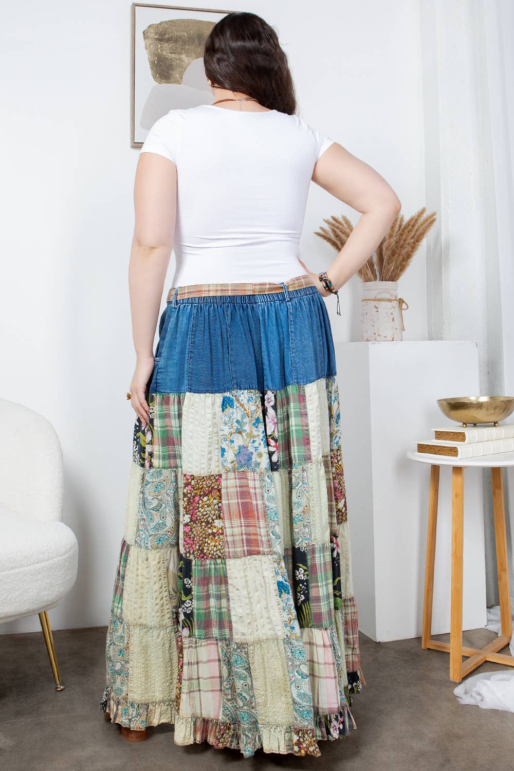 Betsys Western Boho Chic: Patchwork Belted Skirt