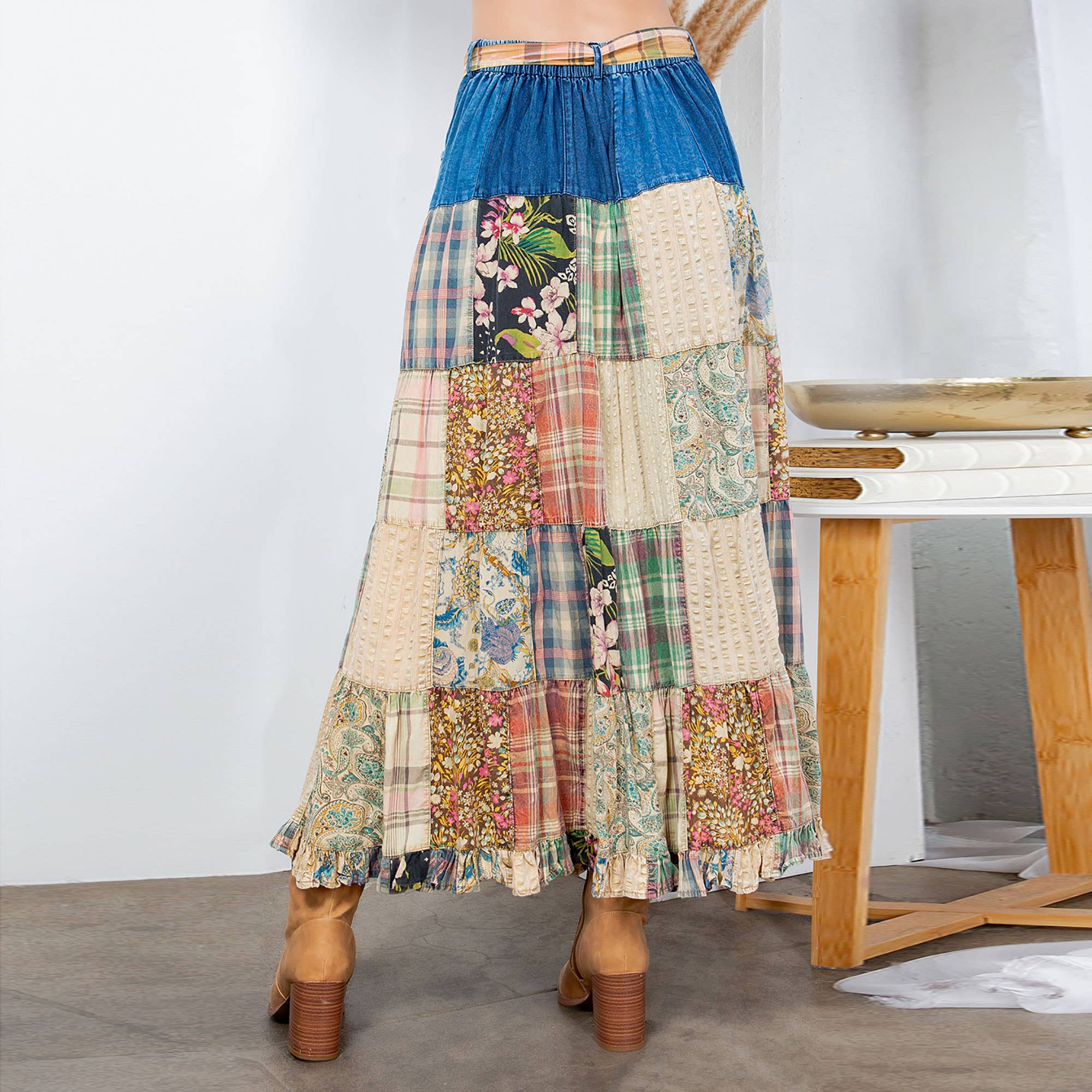 Betsys Western Boho Chic: Patchwork Belted Skirt