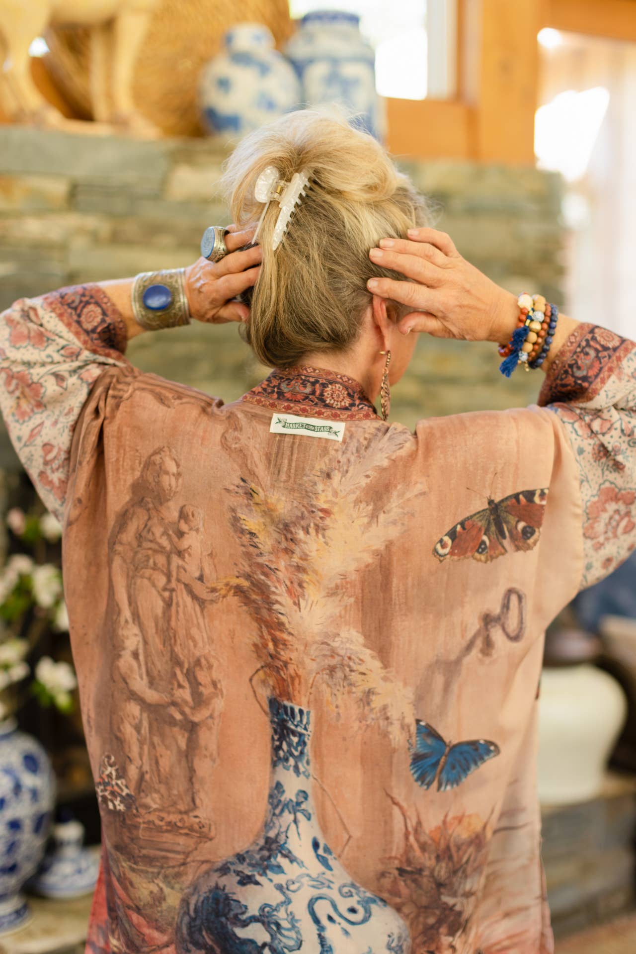 The Storyteller Matinée Duster Kimono w/ Sunflowers, Pottery