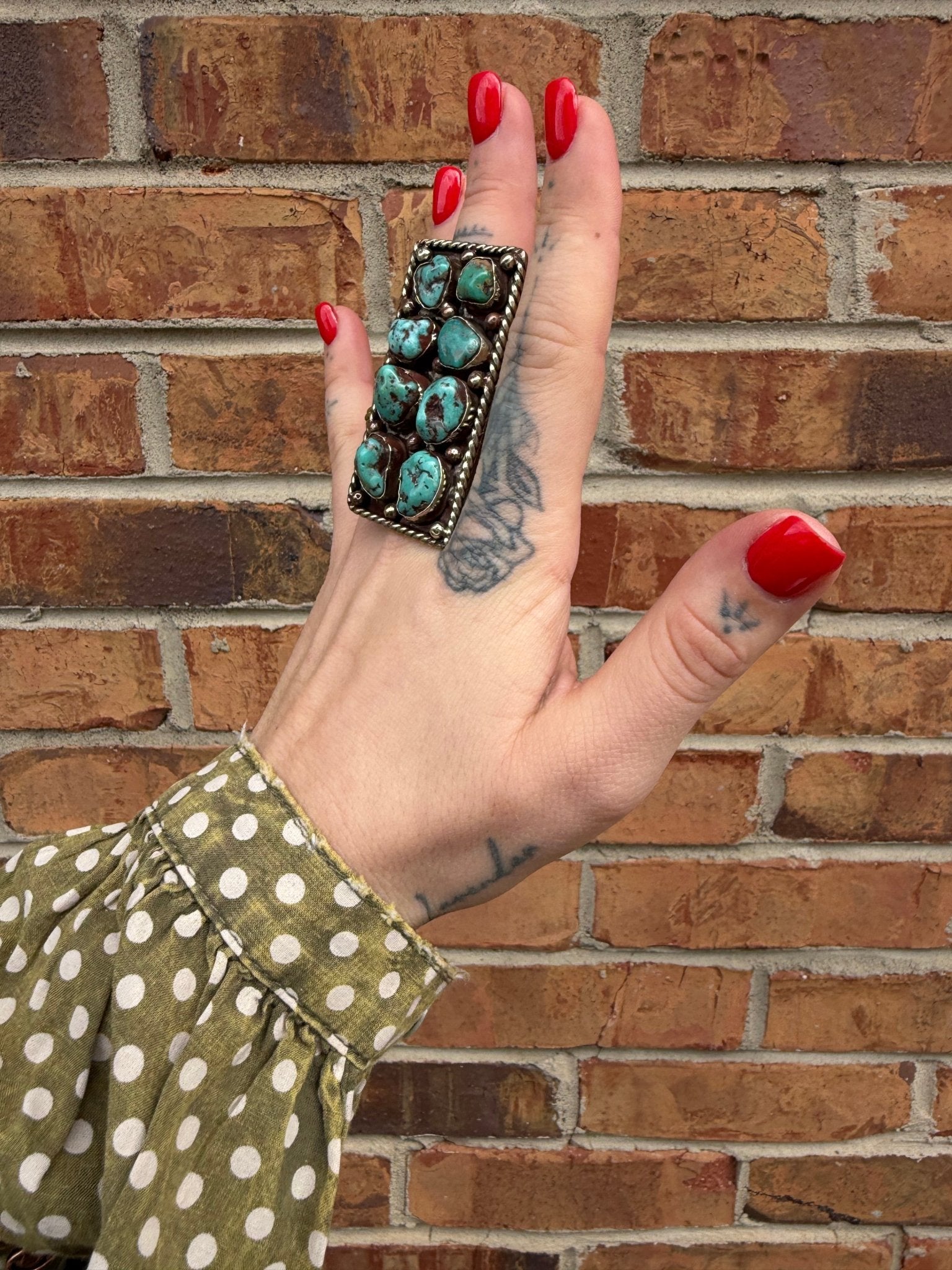 8 Nugget Turquoise Rectangle Ring - ivyandlavyboutique ivyandlavyboutique
