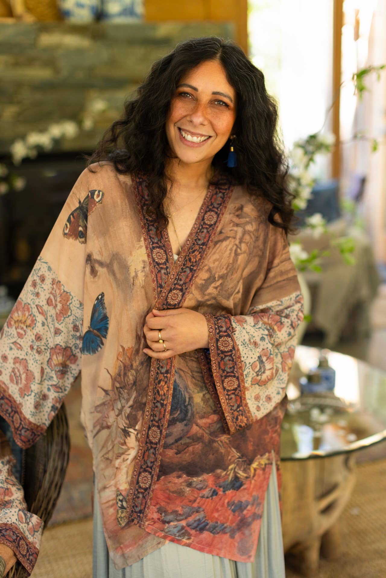 The Storyteller Matinée Duster Kimono w/ Sunflowers, Pottery