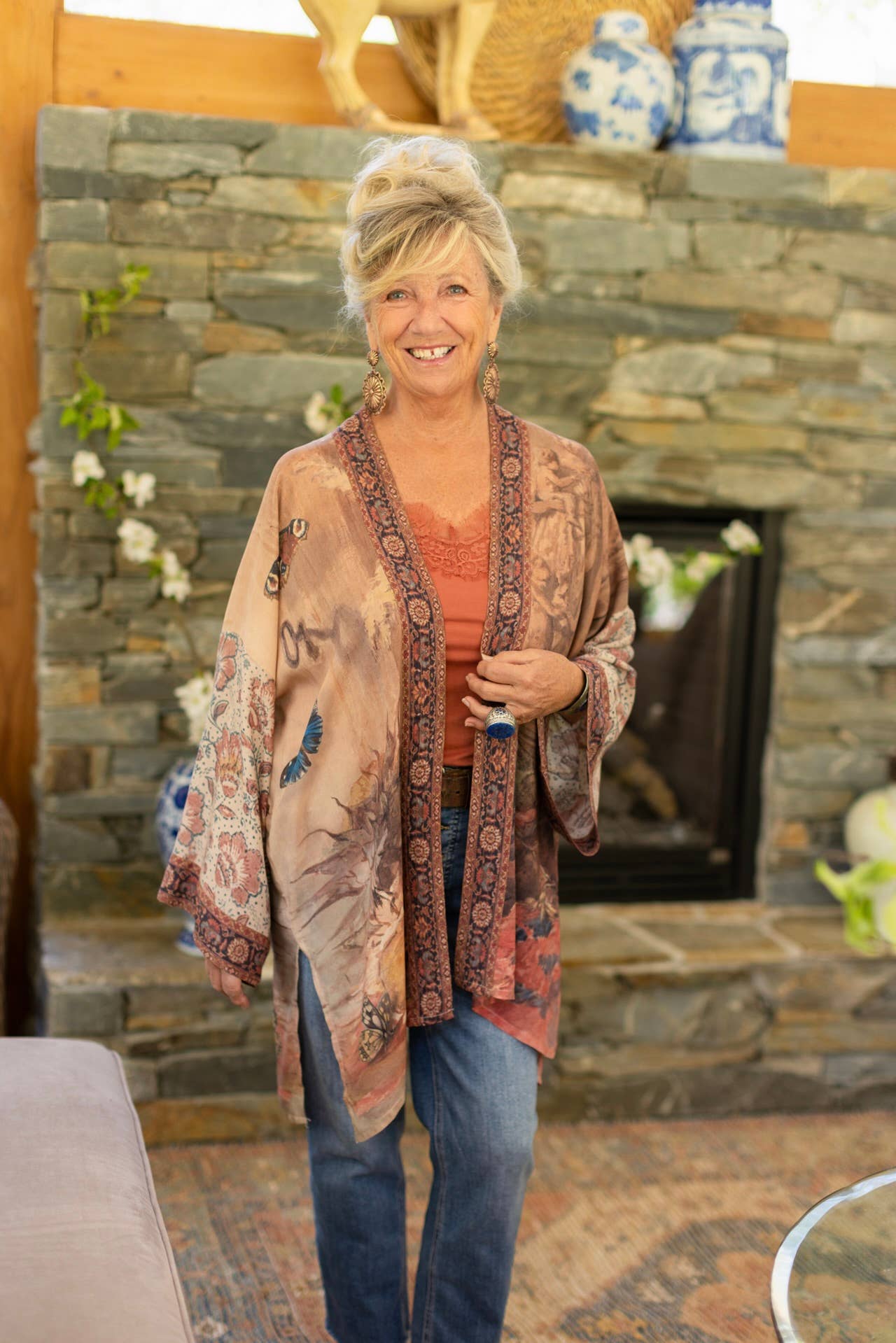 The Storyteller Matinée Duster Kimono w/ Sunflowers, Pottery