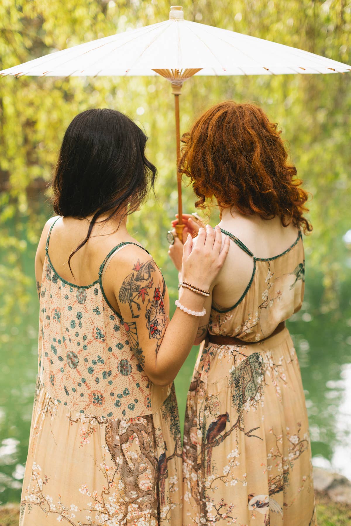 Fable Bohéme Long Maxi Slip Dress w/ Blossoms, Deer & Moon